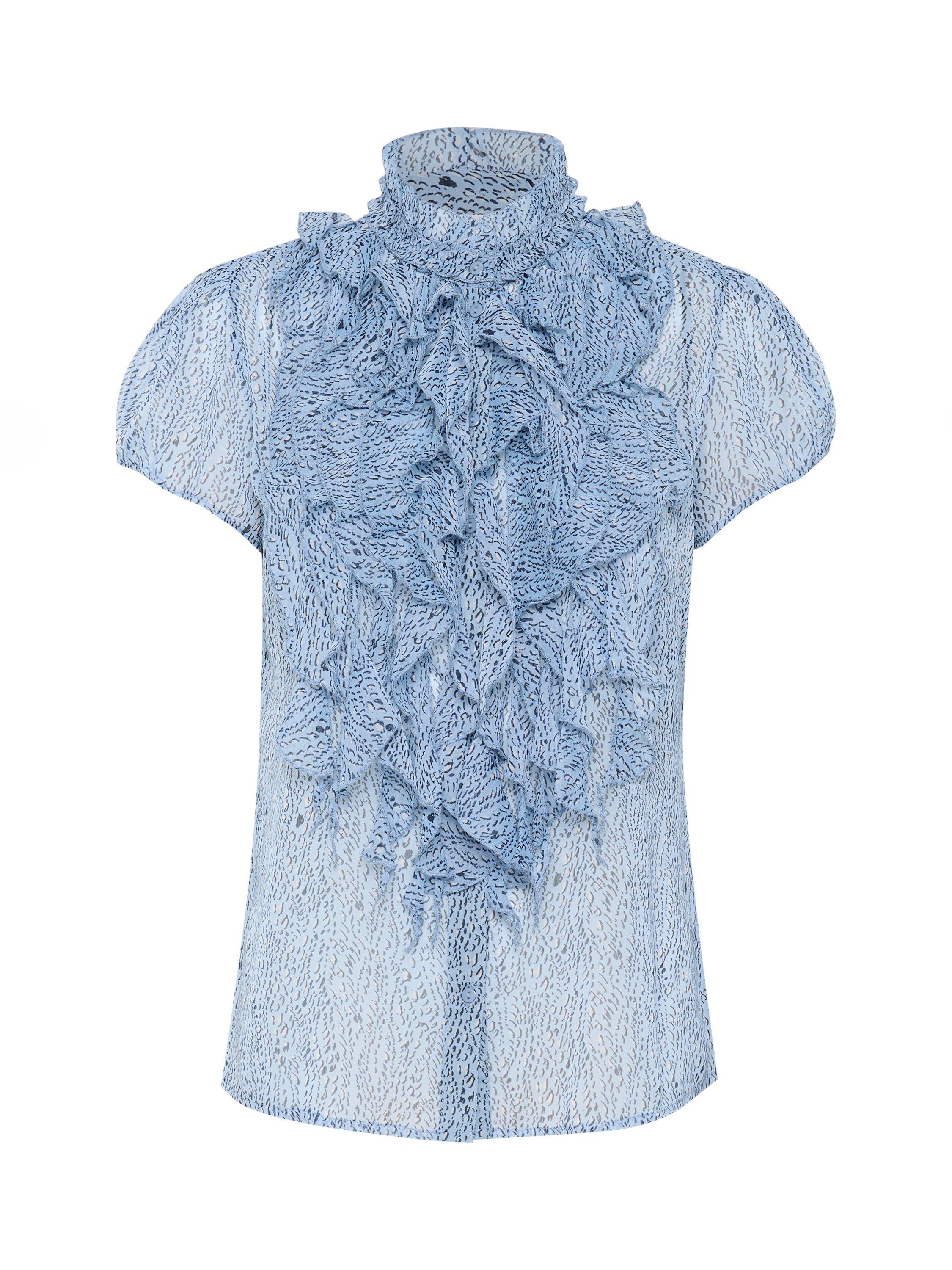 Product image 1 of 2, which shows Saint Tropez Lilja Crinkle Short Sleeve Shirt, Chambray Blue/Multi, XS