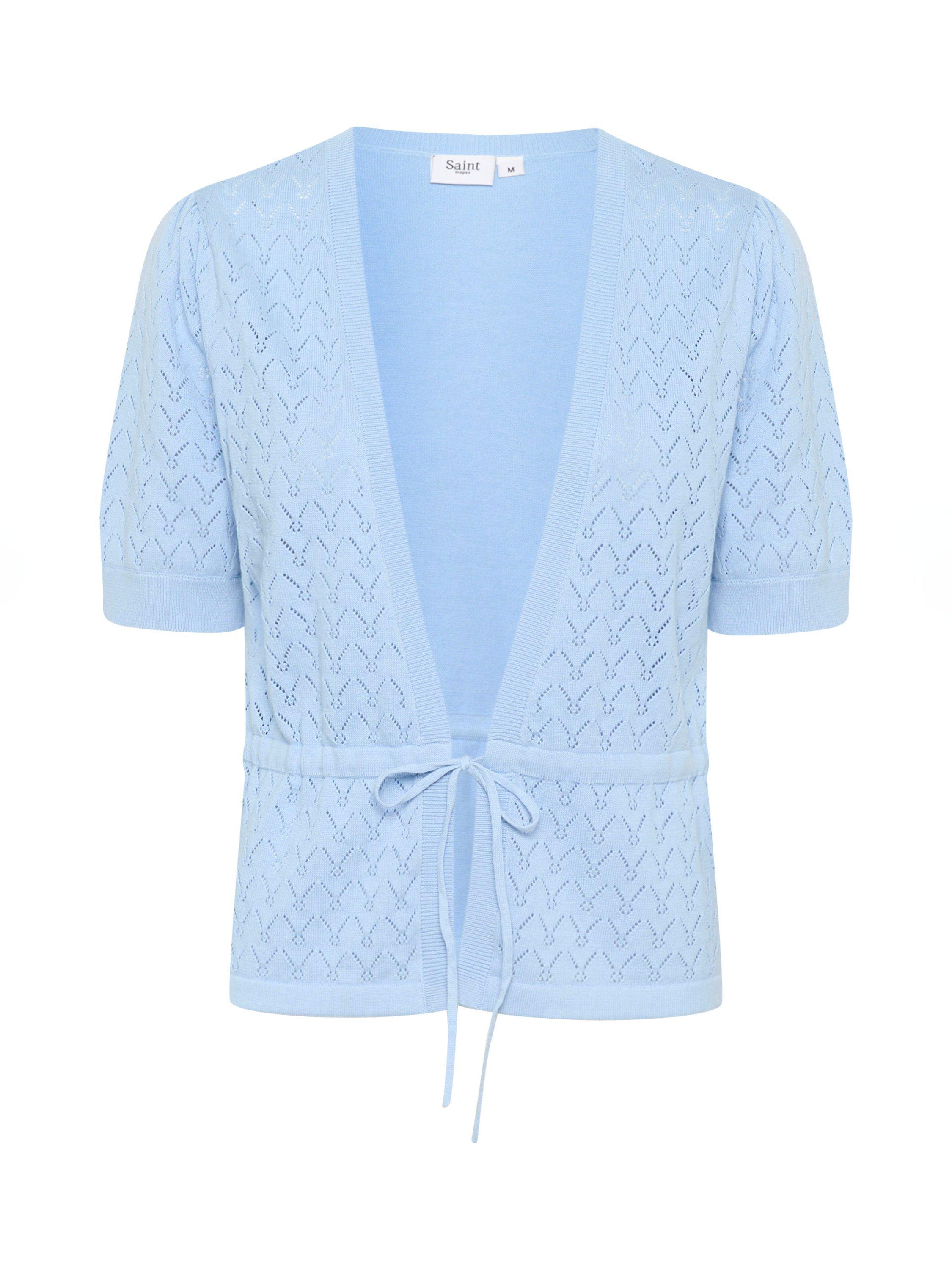 Product image 1 of 2, which shows Saint Tropez Karna Pointelle Tie Front Cardigan, Chambray Blue, XS