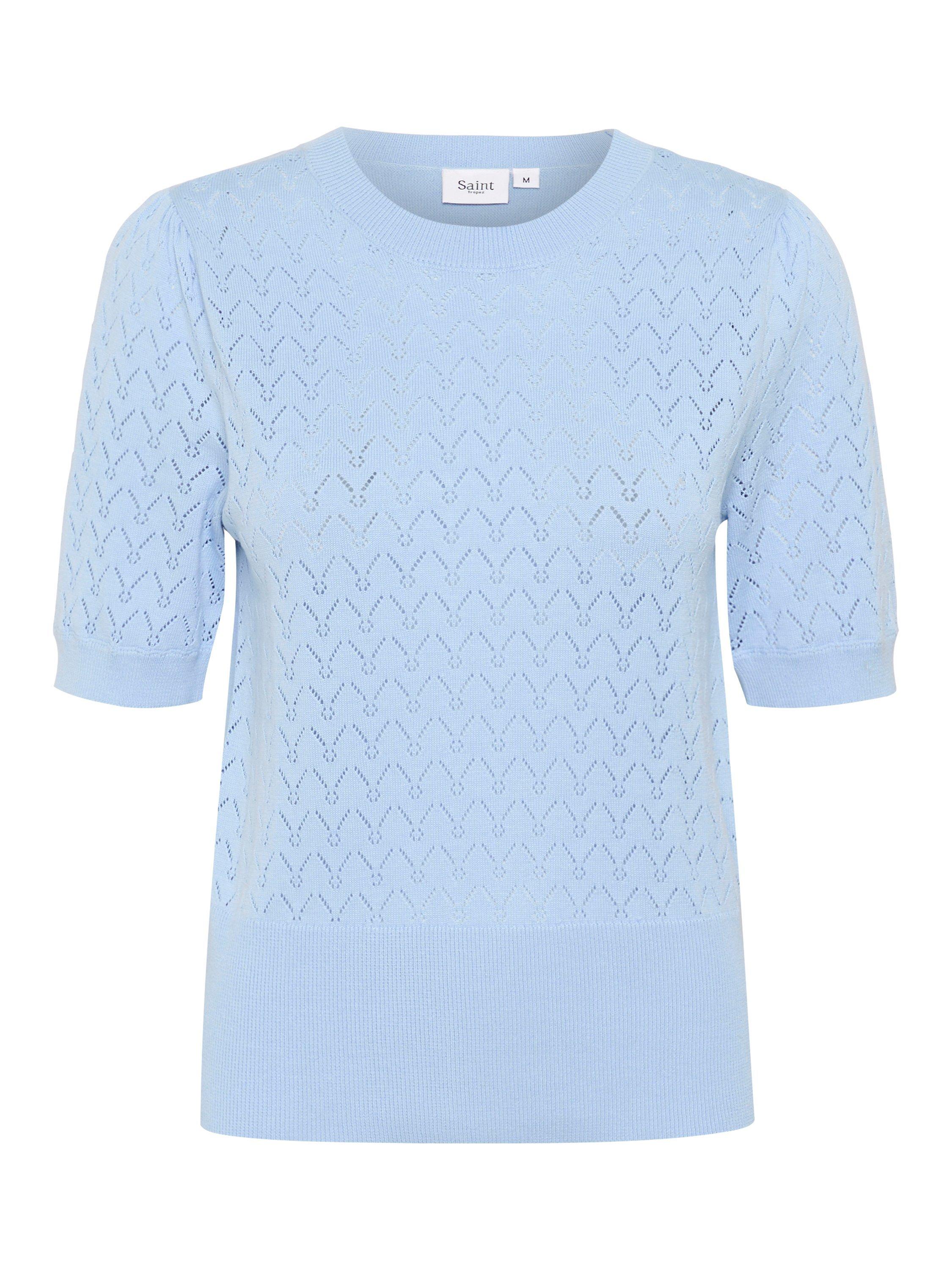 Product image 1 of 2, which shows Saint Tropez Karna Textured Knit Short Sleeve Jumper, Chambray Blue, L