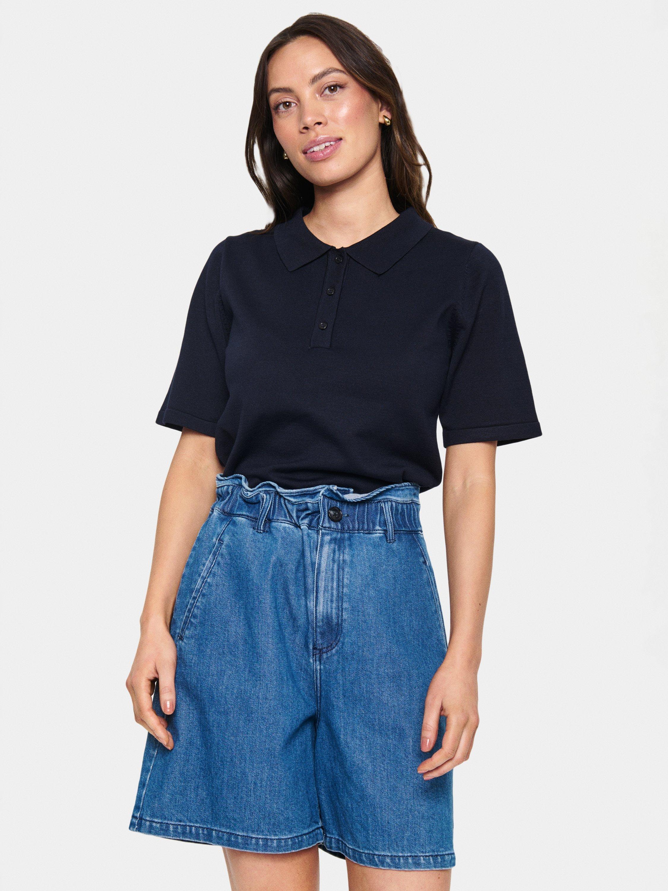 Product image 1 of 6, which shows Saint Tropez Mila Knit Polo Shirt, Navy, XS