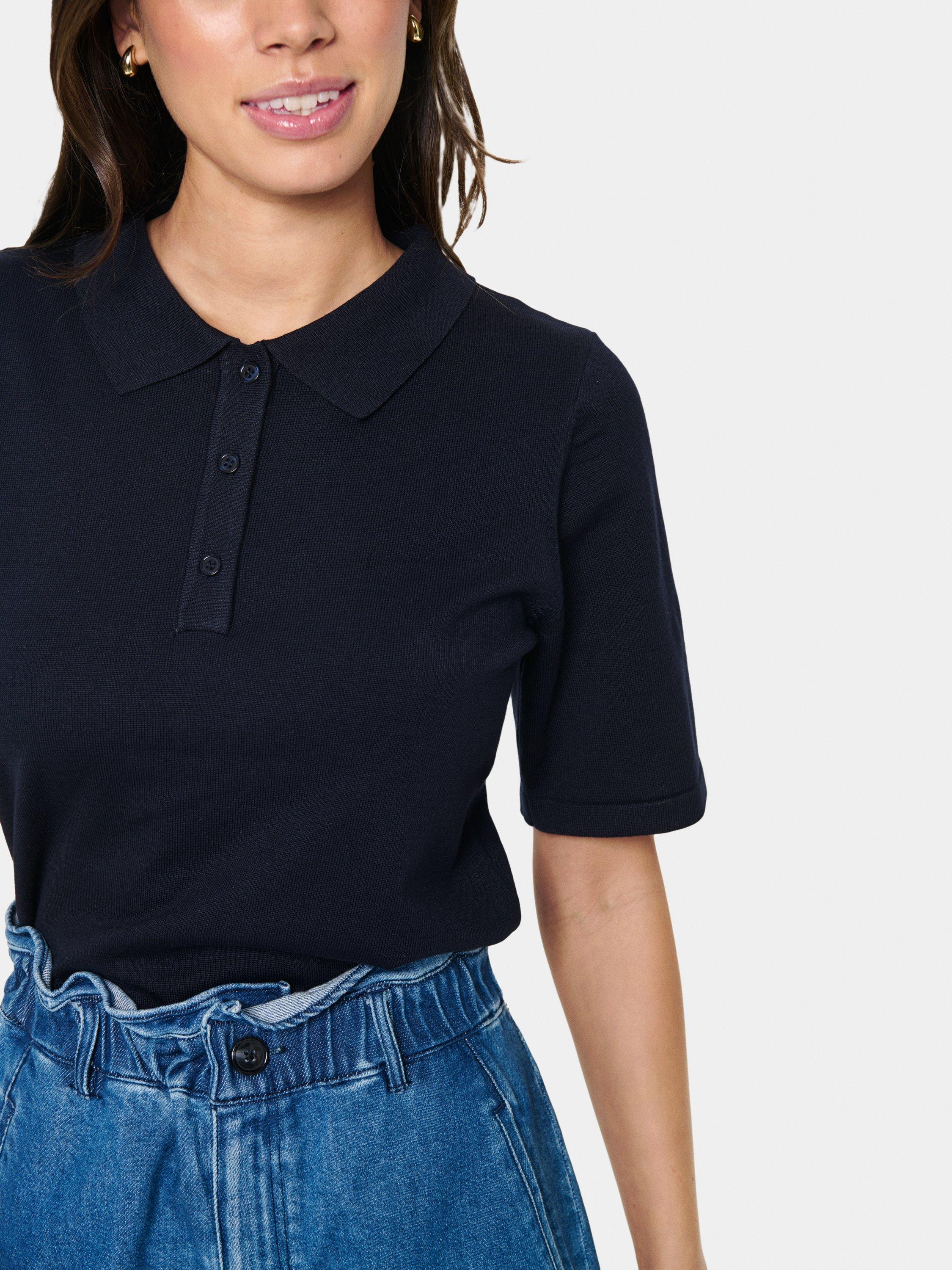 Product image 4 of 6, which shows Saint Tropez Mila Knit Polo Shirt, Navy, XS