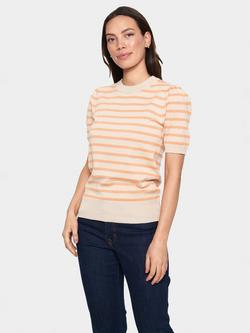 Saint Tropez Mila Stripe Short Sleeve Jumper, Beige/Orange
