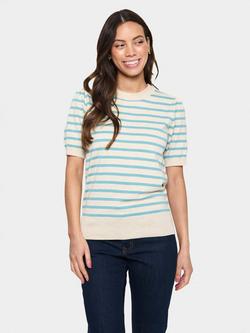 Saint Tropez Mila Stripe Short Sleeve Jumper, Beige/Blue