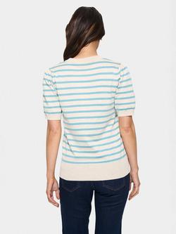Saint Tropez Mila Stripe Short Sleeve Jumper - view 2, Beige/Blue