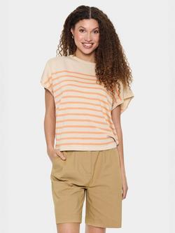 Saint Tropez Mila Stripe Short Sleeve Jumper, Beige/Orange