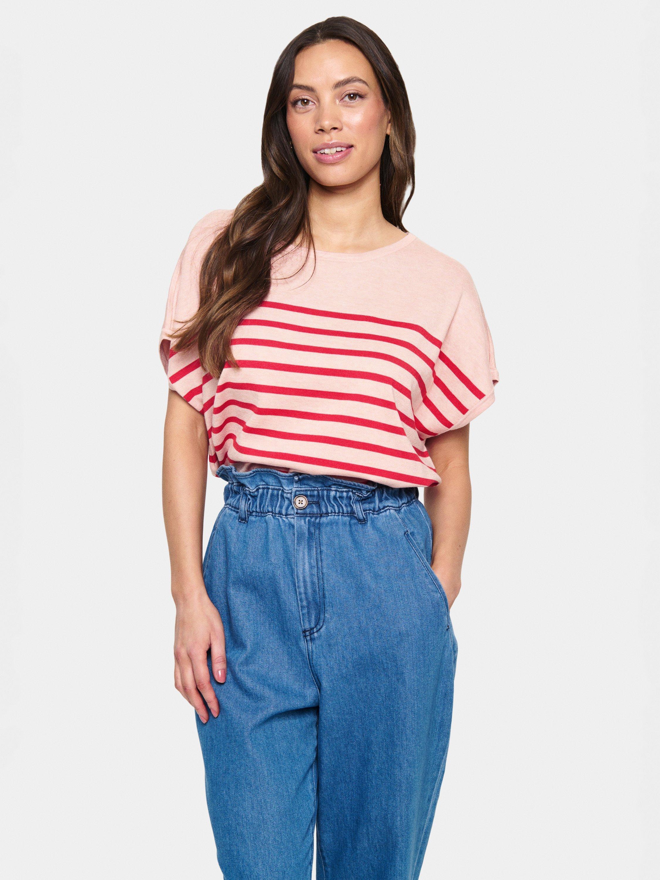 Product image 1 of 4, which shows Saint Tropez Mila Stripe Short Sleeve Jumper, Pink/Multi, M