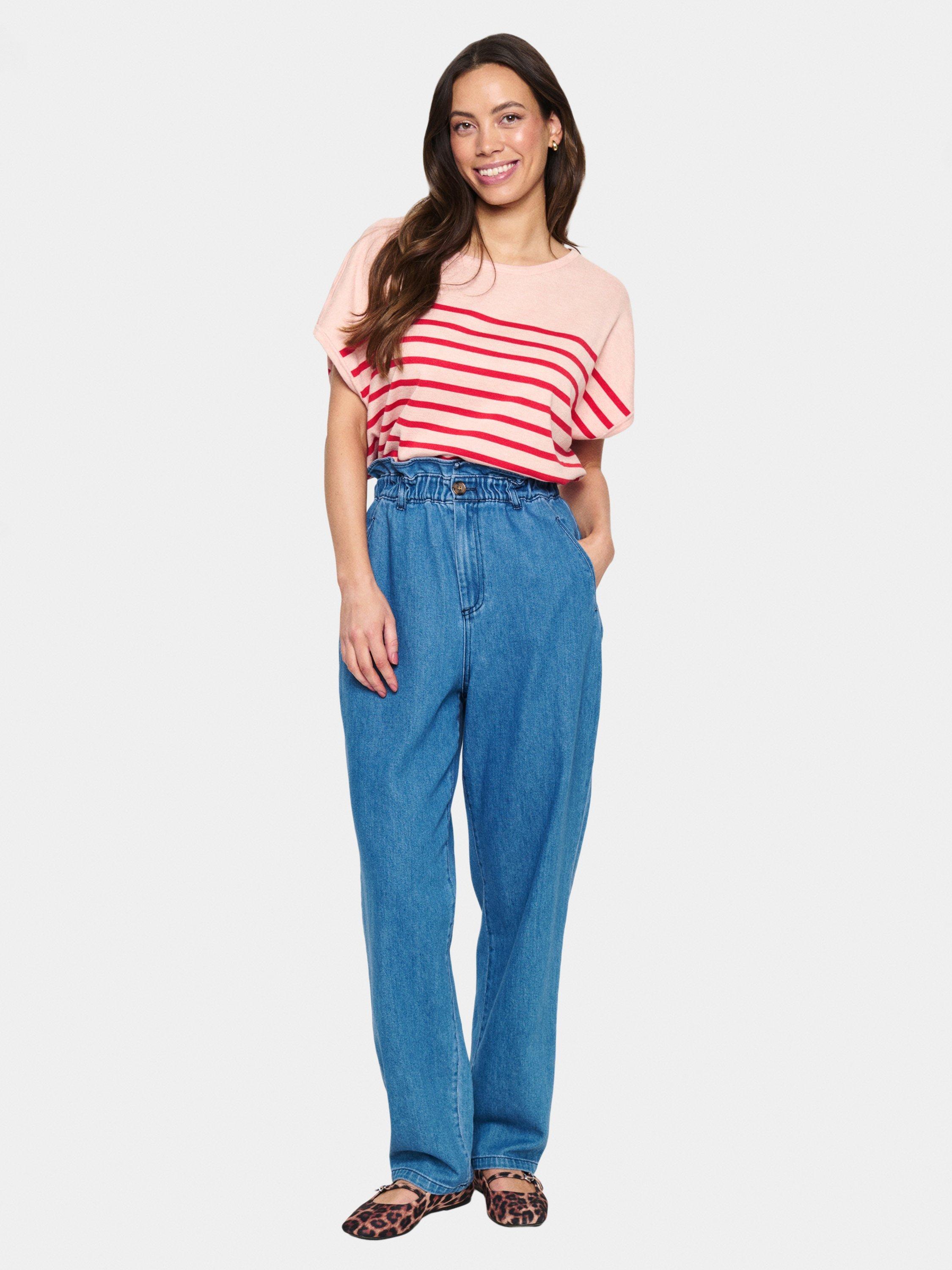 Product image 3 of 4, which shows Saint Tropez Mila Stripe Short Sleeve Jumper, Pink/Multi, M