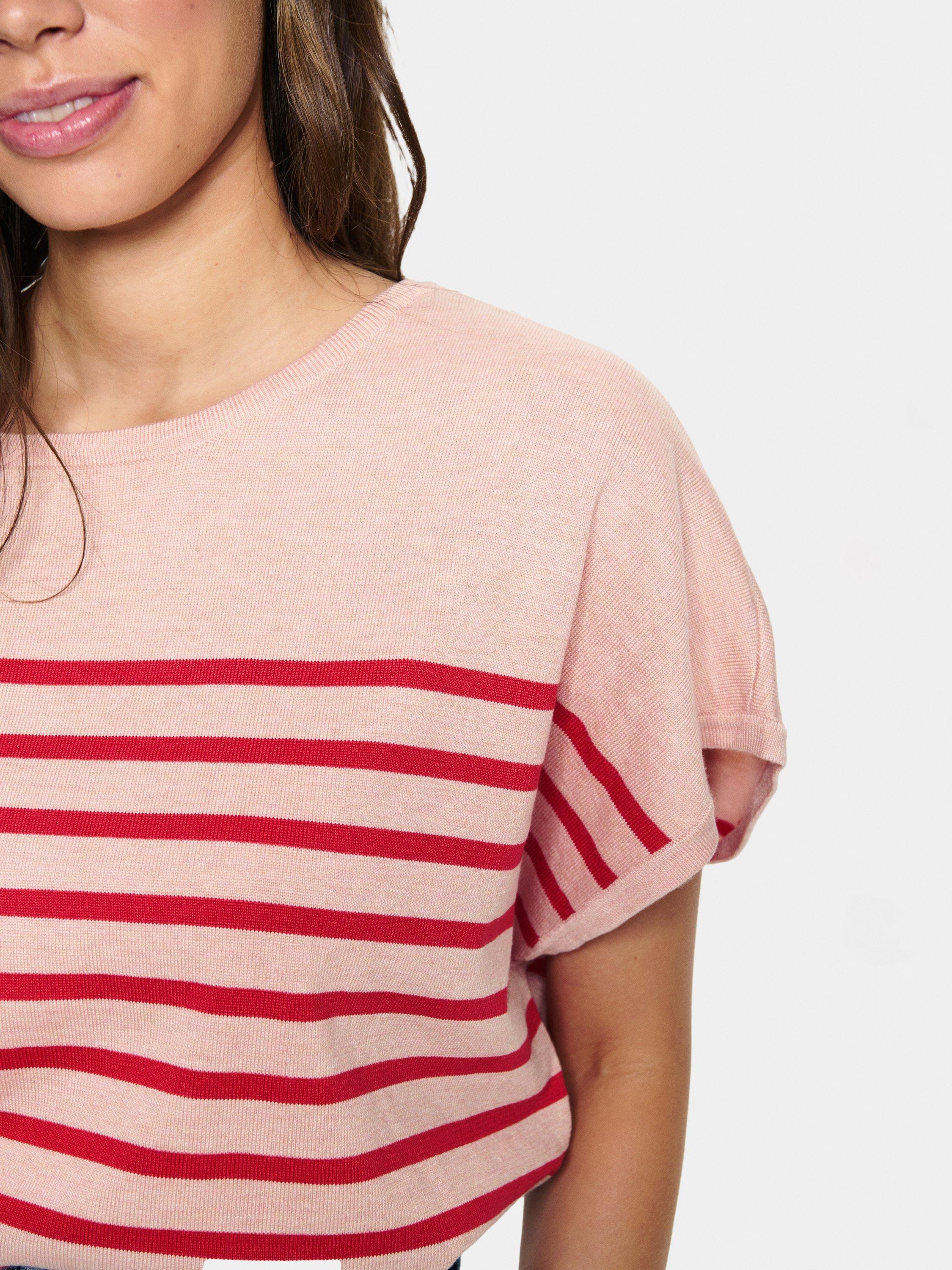 Product image 4 of 4, which shows Saint Tropez Mila Stripe Short Sleeve Jumper, Pink/Multi, M