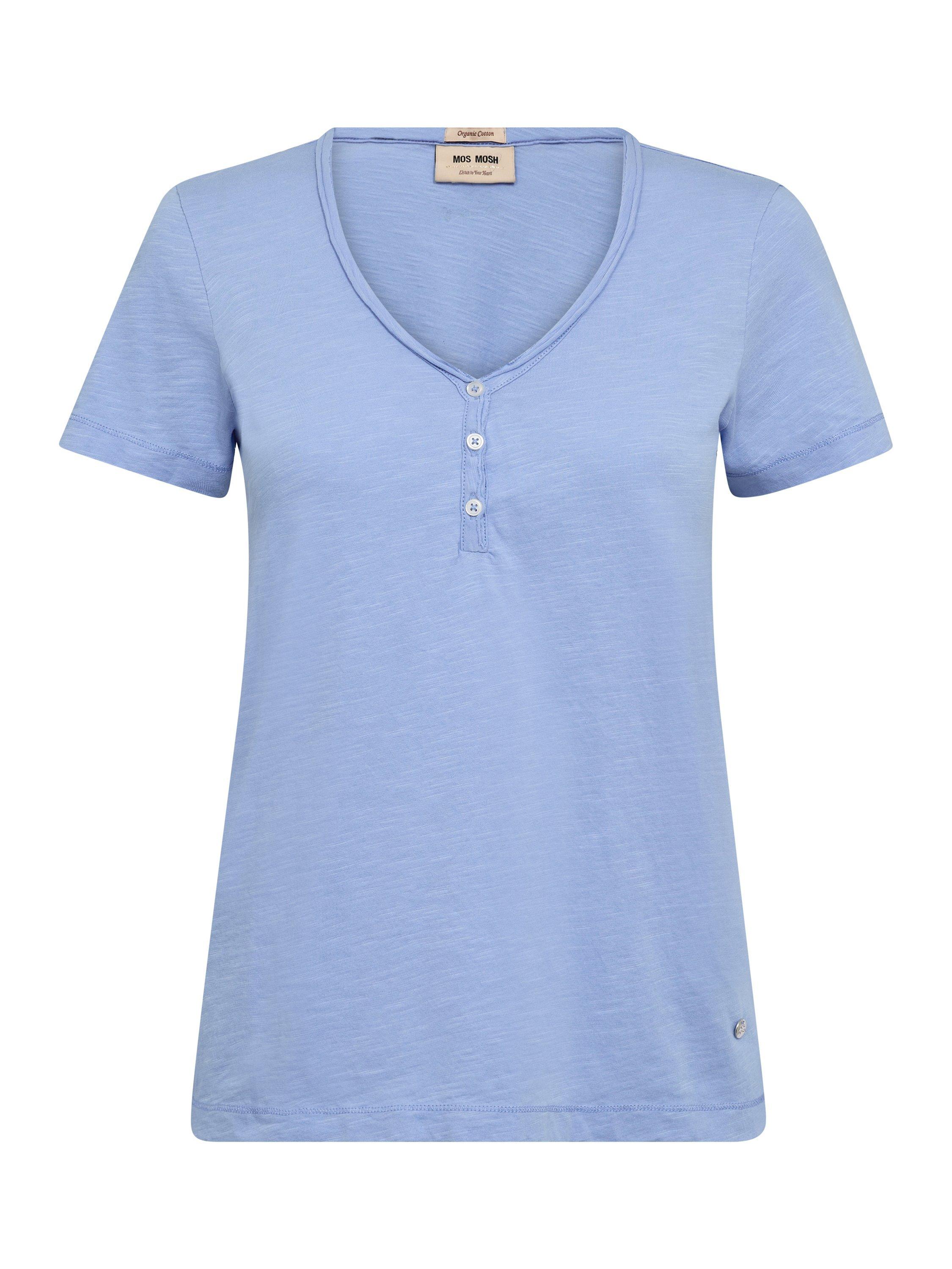 Product image 1 of 2, which shows MOS MOSH Astin Organic Cotton V-Neck T-Shirt, Mid Blue, XS
