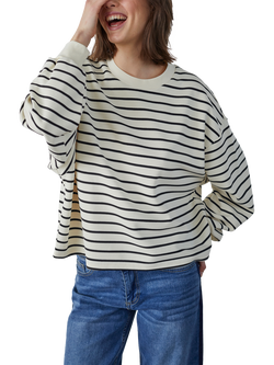 Sisters Point Eliso Stripe Loose Fit Sweatshirt, Cream/Black, Cream/Black