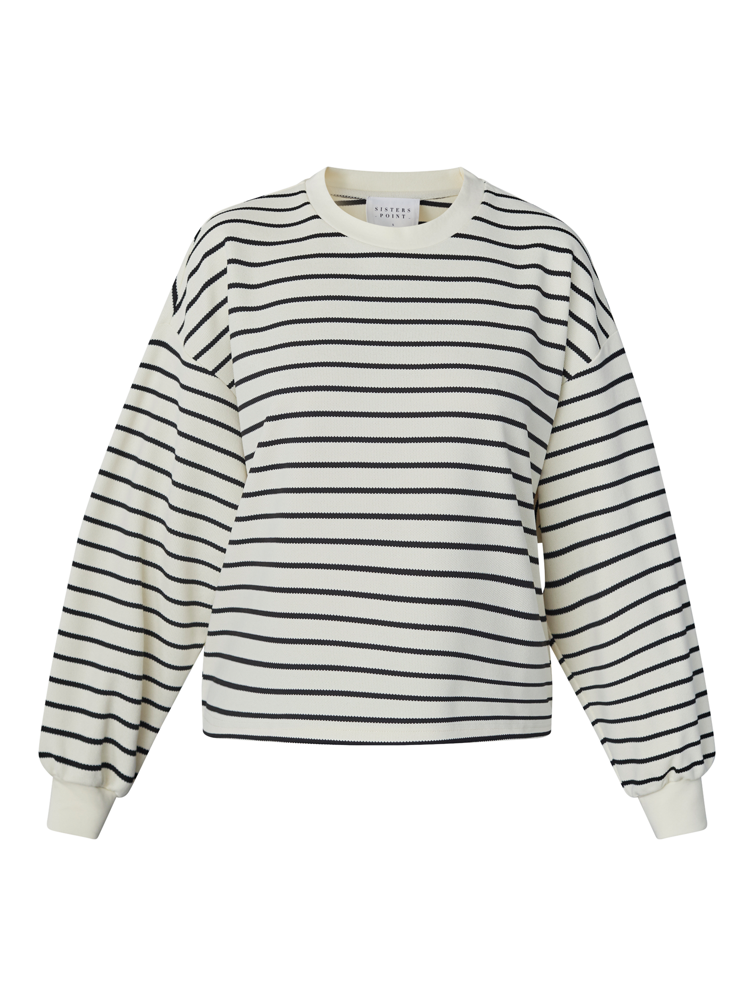 Product image 3 of 4, which shows Sisters Point Eliso Stripe Loose Fit Sweatshirt, Cream/Black, XS
