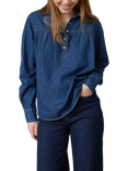 Sisters Point Ubisa High Neck Denim Top, Mid Blue