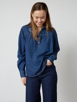 Sisters Point Ubisa High Neck Denim Top, Mid Blue, Mid Blue
