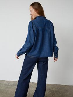 Sisters Point Ubisa High Neck Denim Top, Mid Blue - view 2, Mid Blue