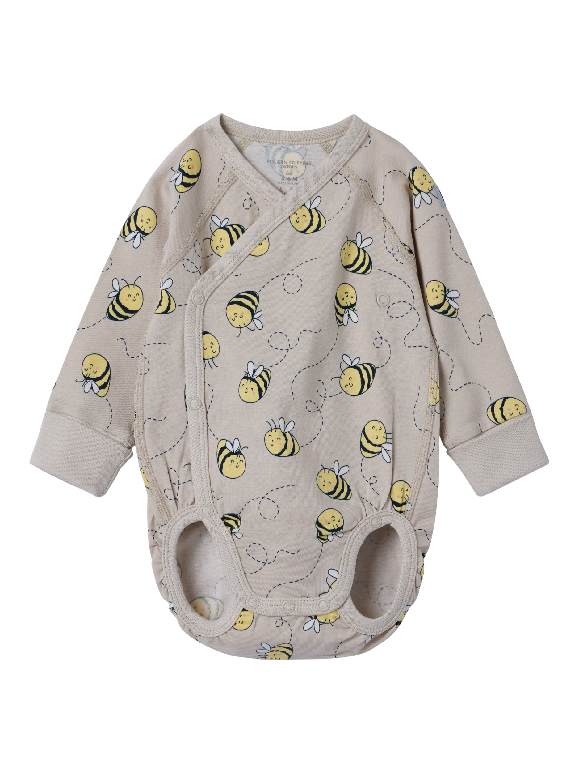 Polarn O. Pyret Baby Bee Wrap Bodysuit, Natural