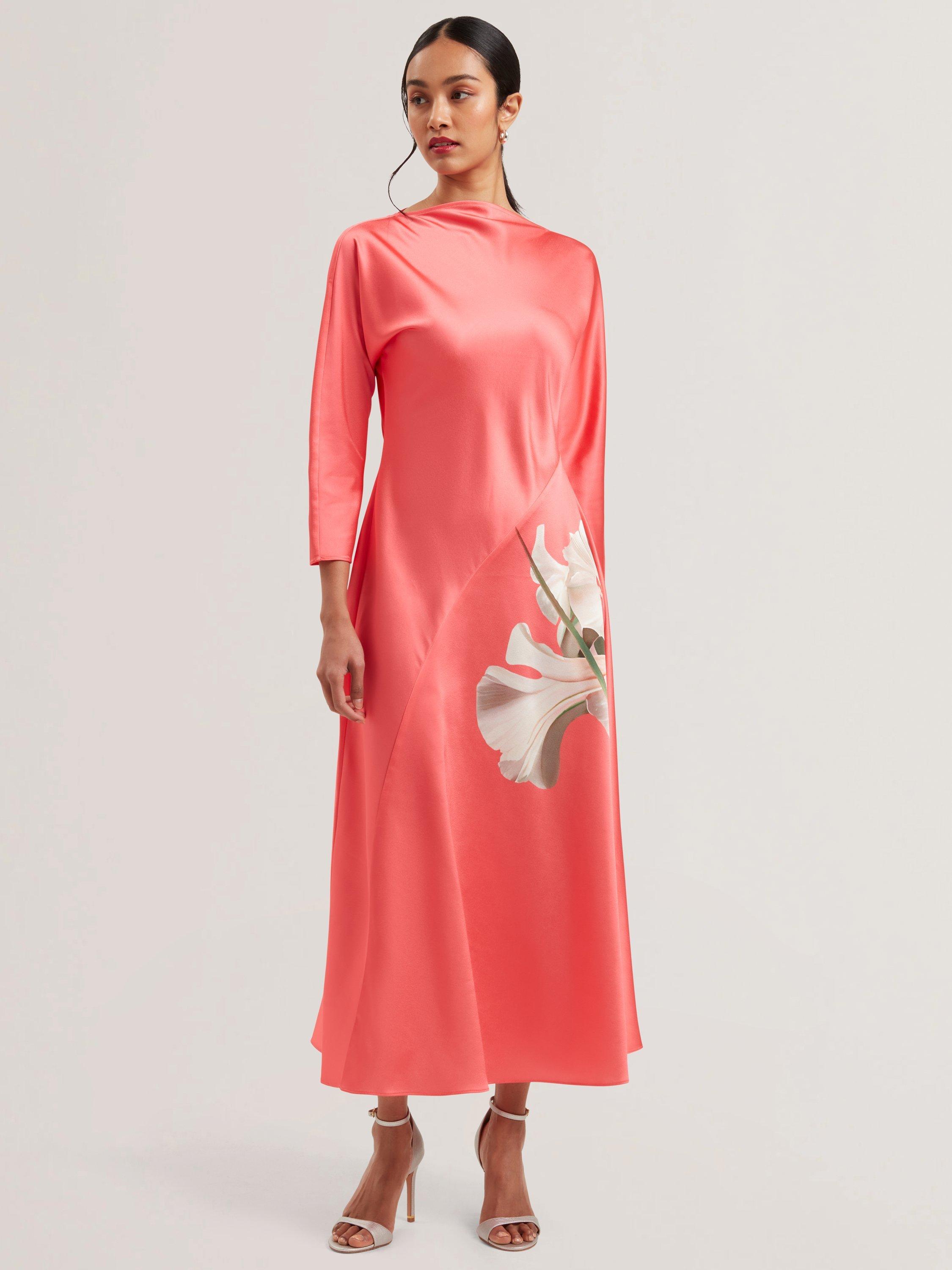Product image 1 of 5, which shows Ted Baker Ticia Flower Graphic Midi Dress, Orange/Multi, 6