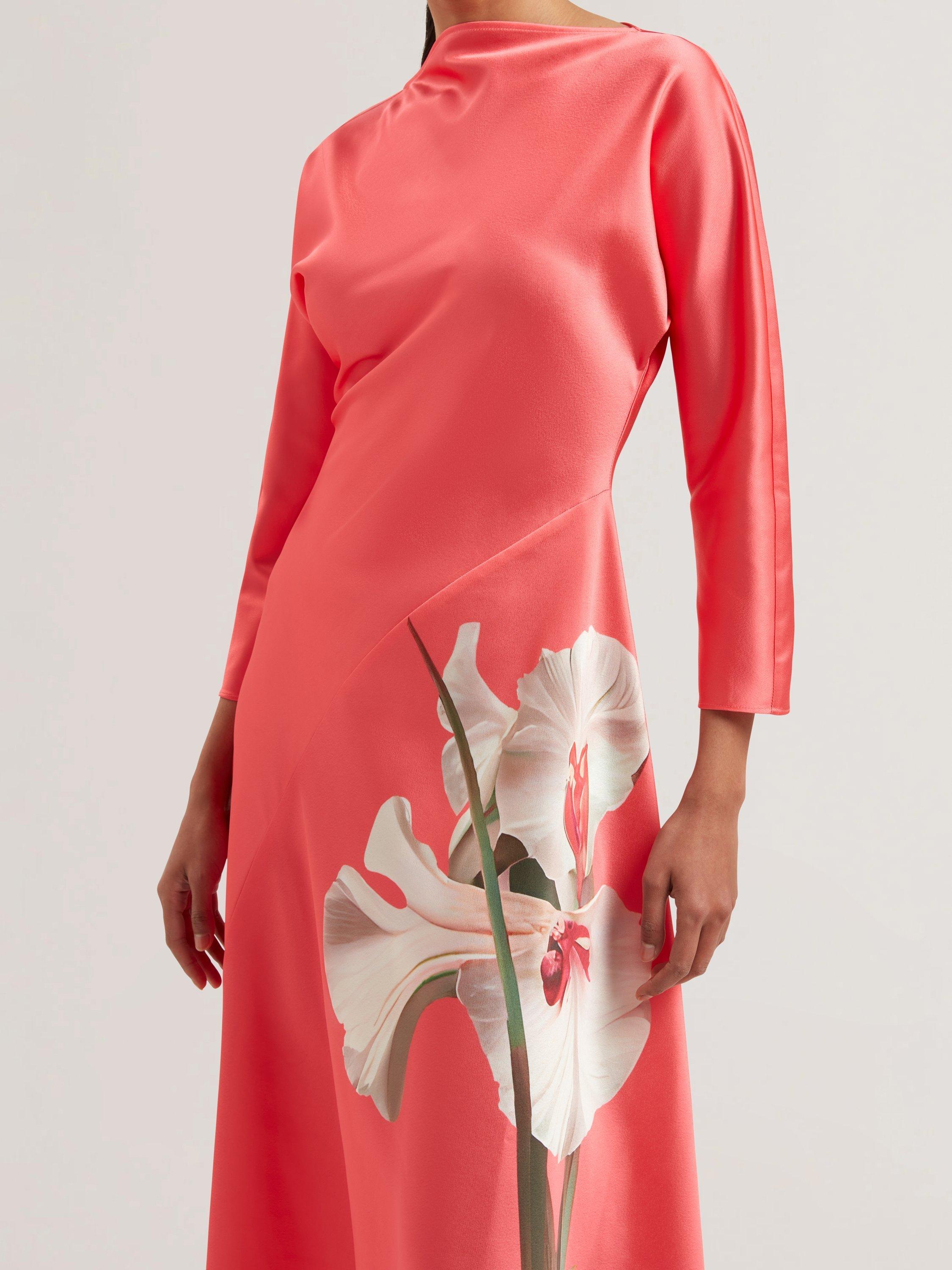 Product image 3 of 5, which shows Ted Baker Ticia Flower Graphic Midi Dress, Orange/Multi, 6