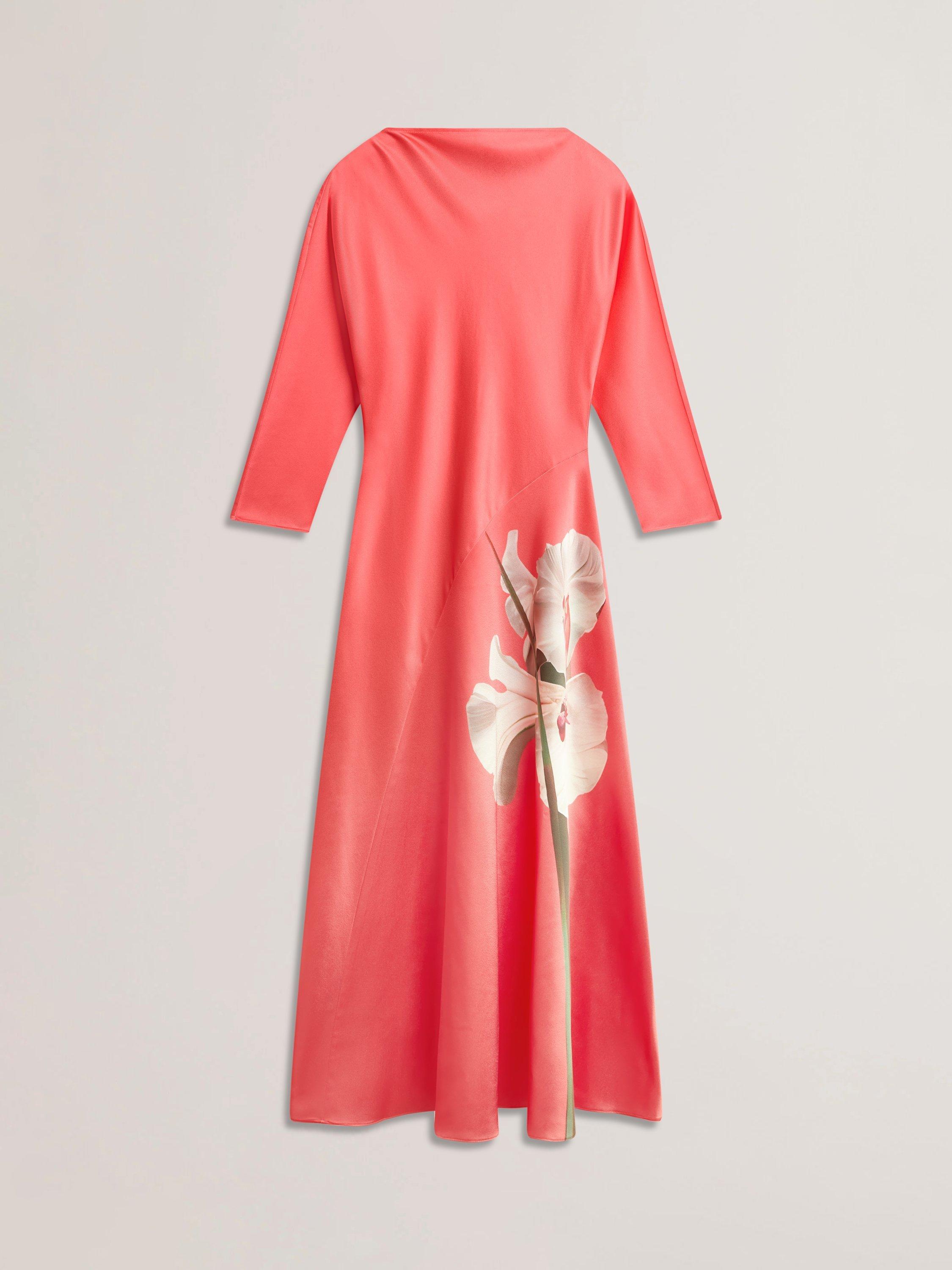 Product image 4 of 5, which shows Ted Baker Ticia Flower Graphic Midi Dress, Orange/Multi, 6