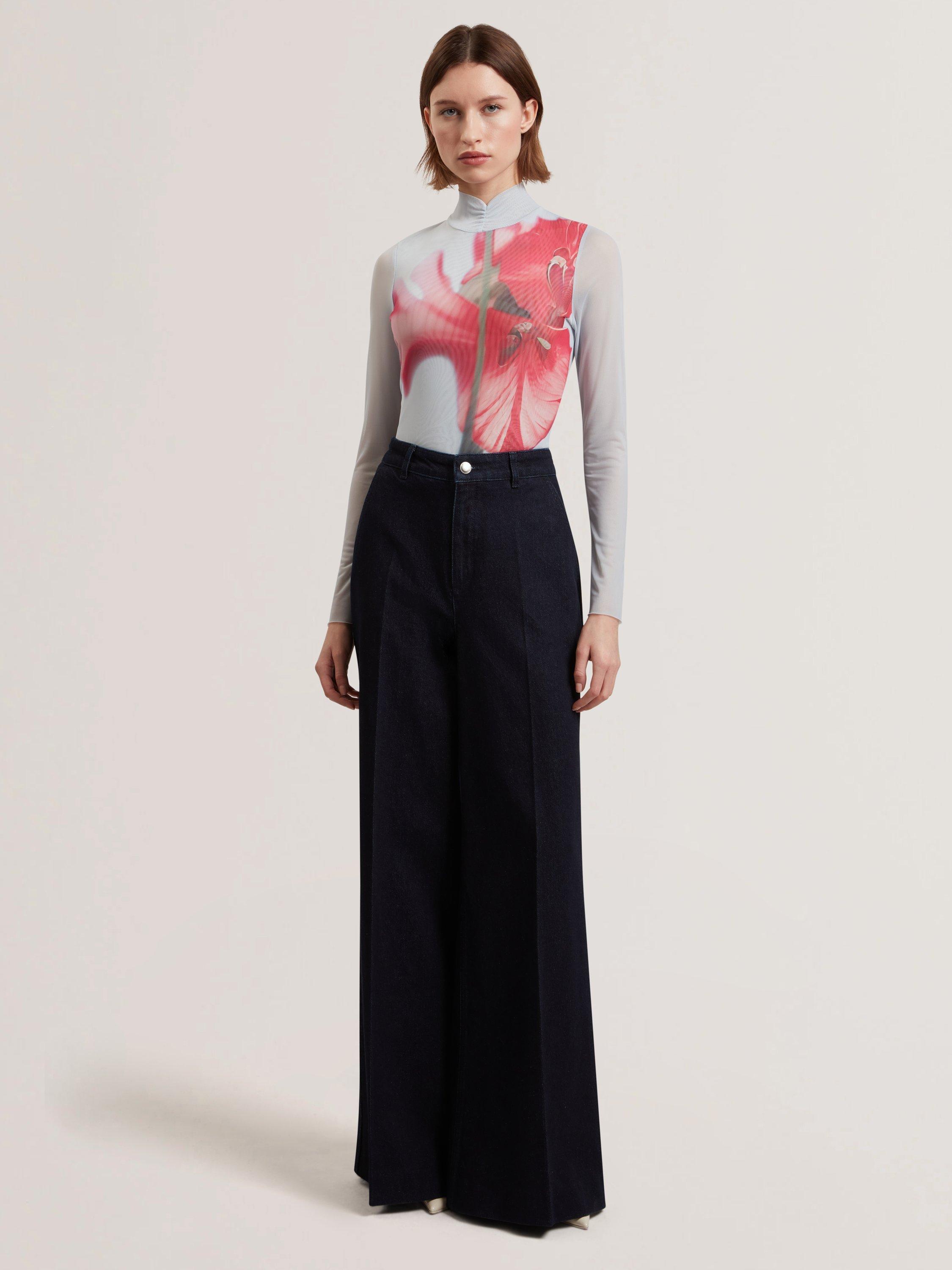 Product image 3 of 6, which shows Ted Baker Floral High Neck Mesh Top, Pale Blue/Red, 6