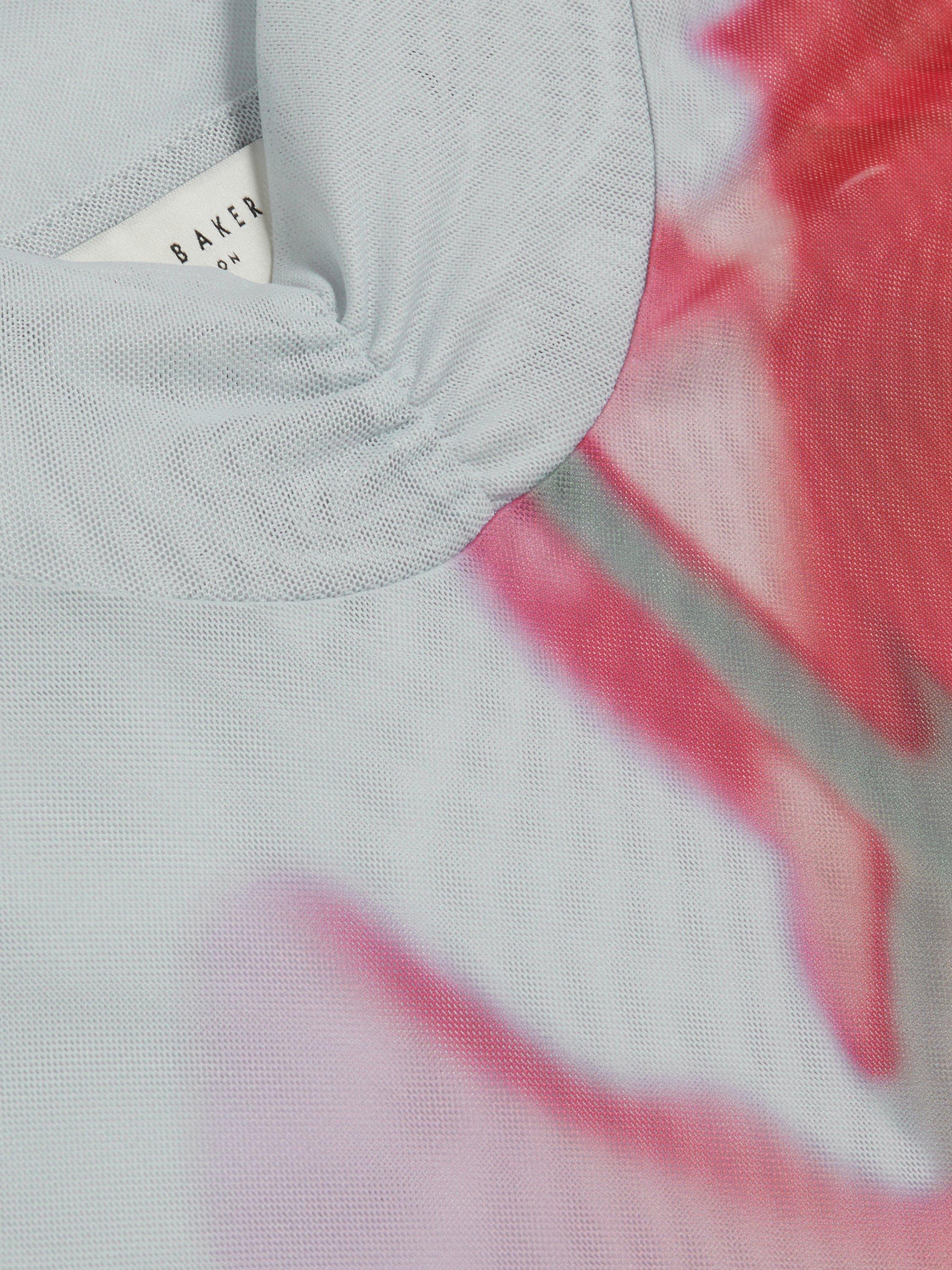 Product image 5 of 6, which shows Ted Baker Floral High Neck Mesh Top, Pale Blue/Red, 6