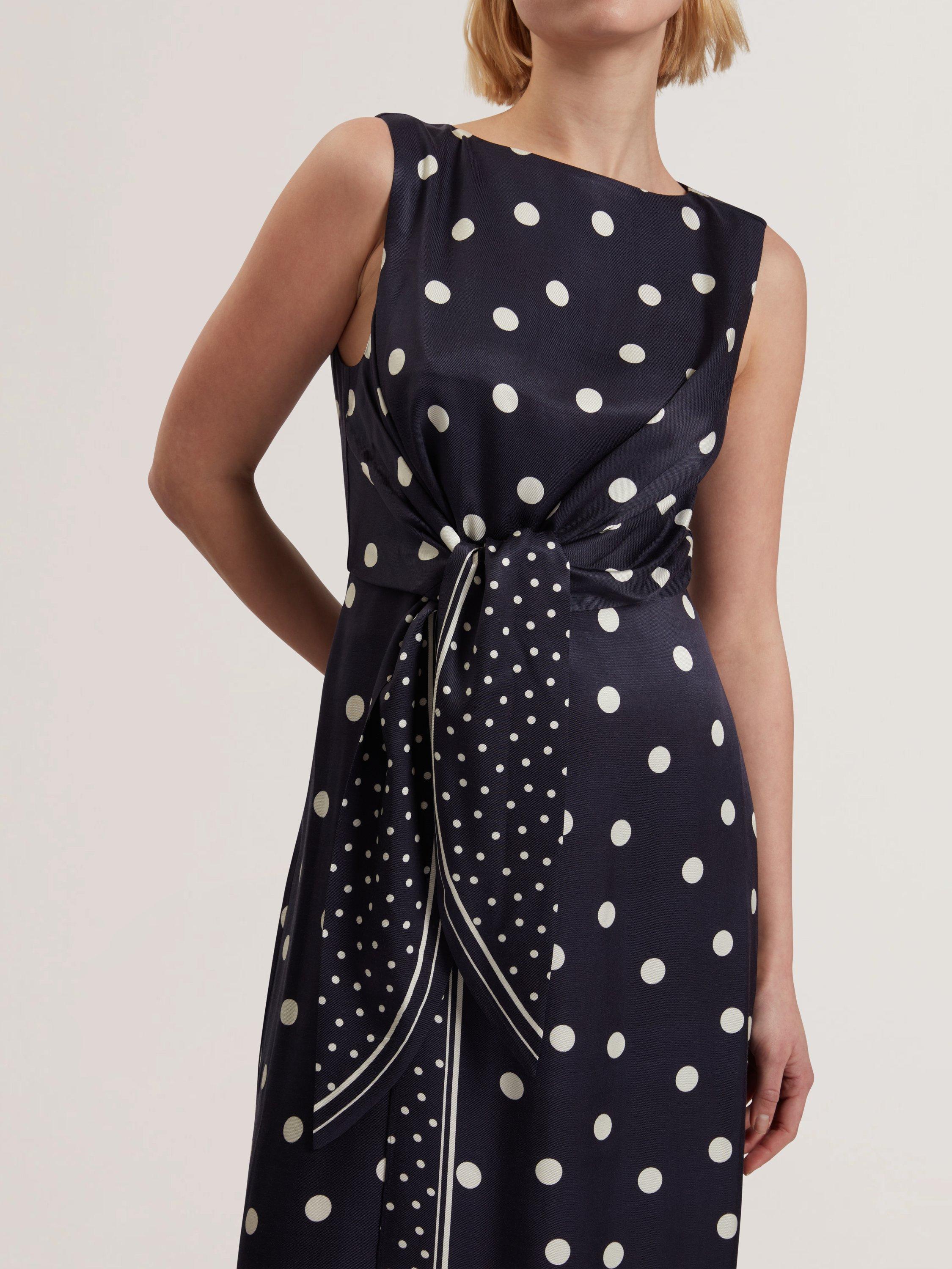 Product image 3 of 5, which shows Ted Baker Malmoa Knot Detail Wrap Over Midi Dress, Navy, 8