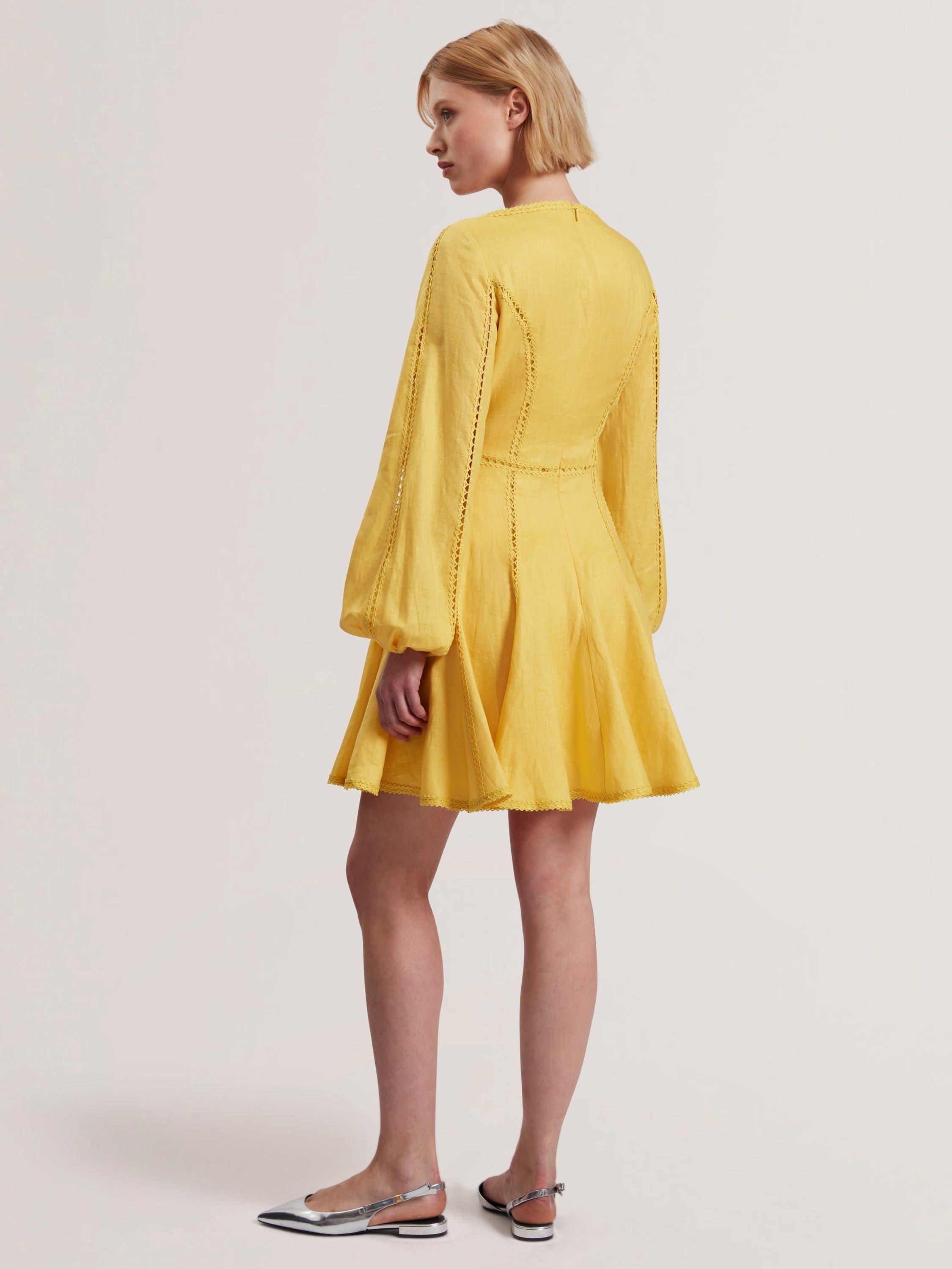 Product image 2 of 5, which shows Ted Baker Trim Detail Pure Linen Mini Dress, Yellow, 8