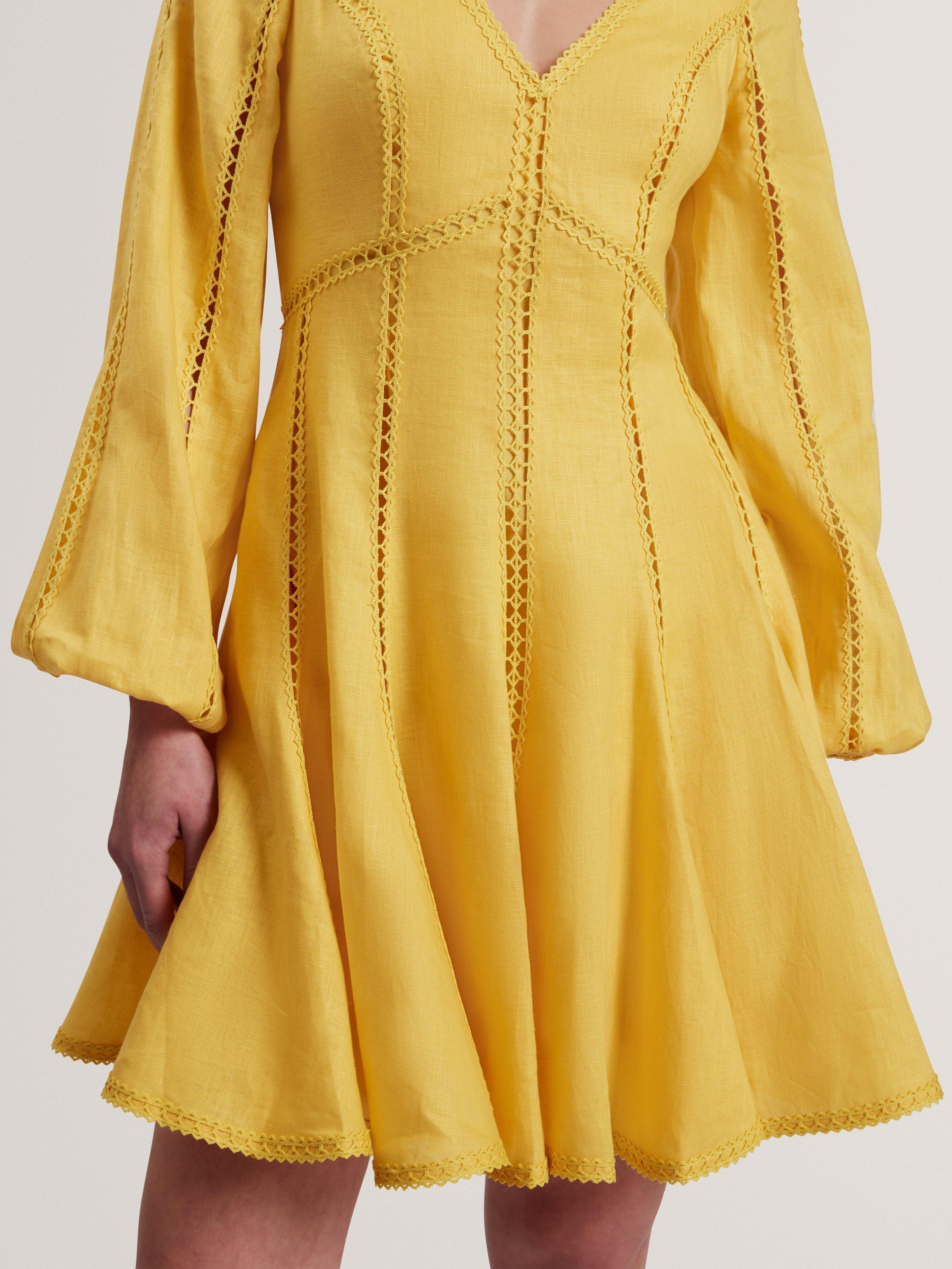 Product image 3 of 5, which shows Ted Baker Trim Detail Pure Linen Mini Dress, Yellow, 8
