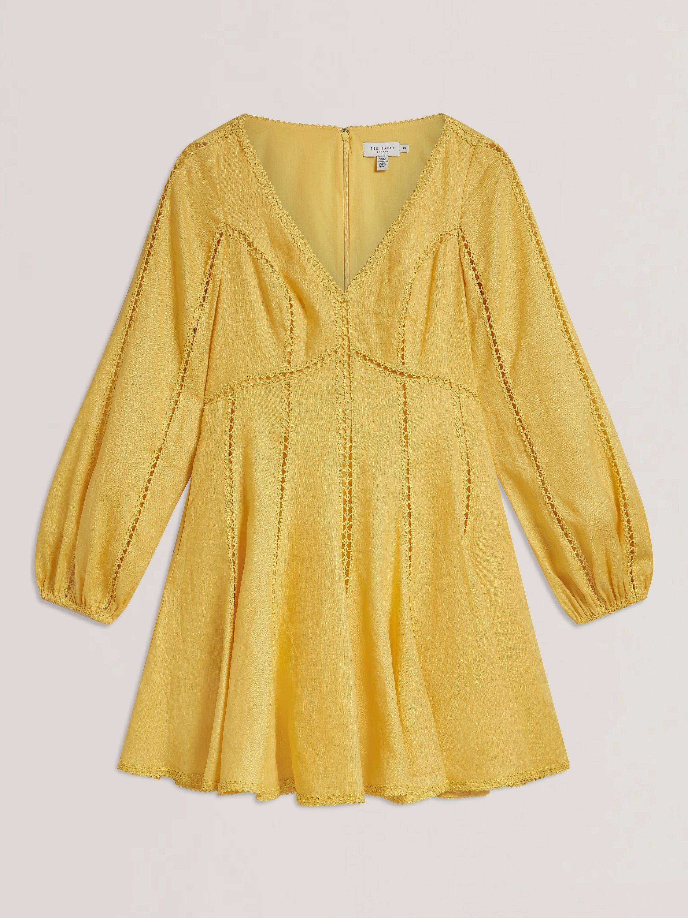 Product image 5 of 5, which shows Ted Baker Trim Detail Pure Linen Mini Dress, Yellow, 8