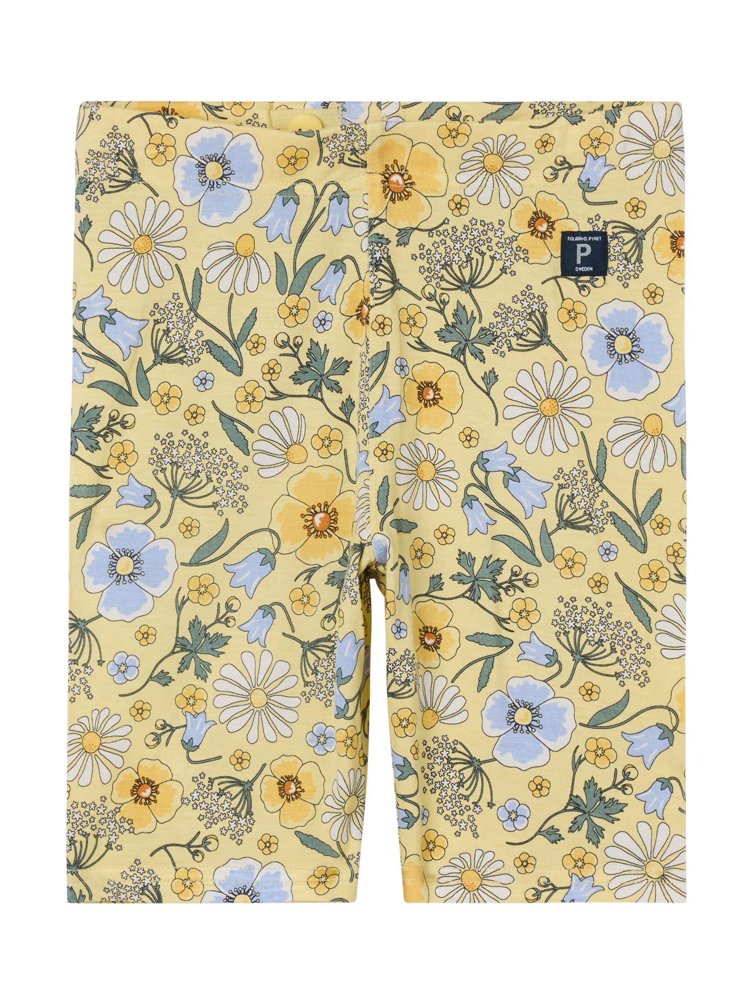 Product image 1 of 11, which shows Polarn O. Pyret Kids' Floral Cycle Shorts, Yellow, 12-18 months