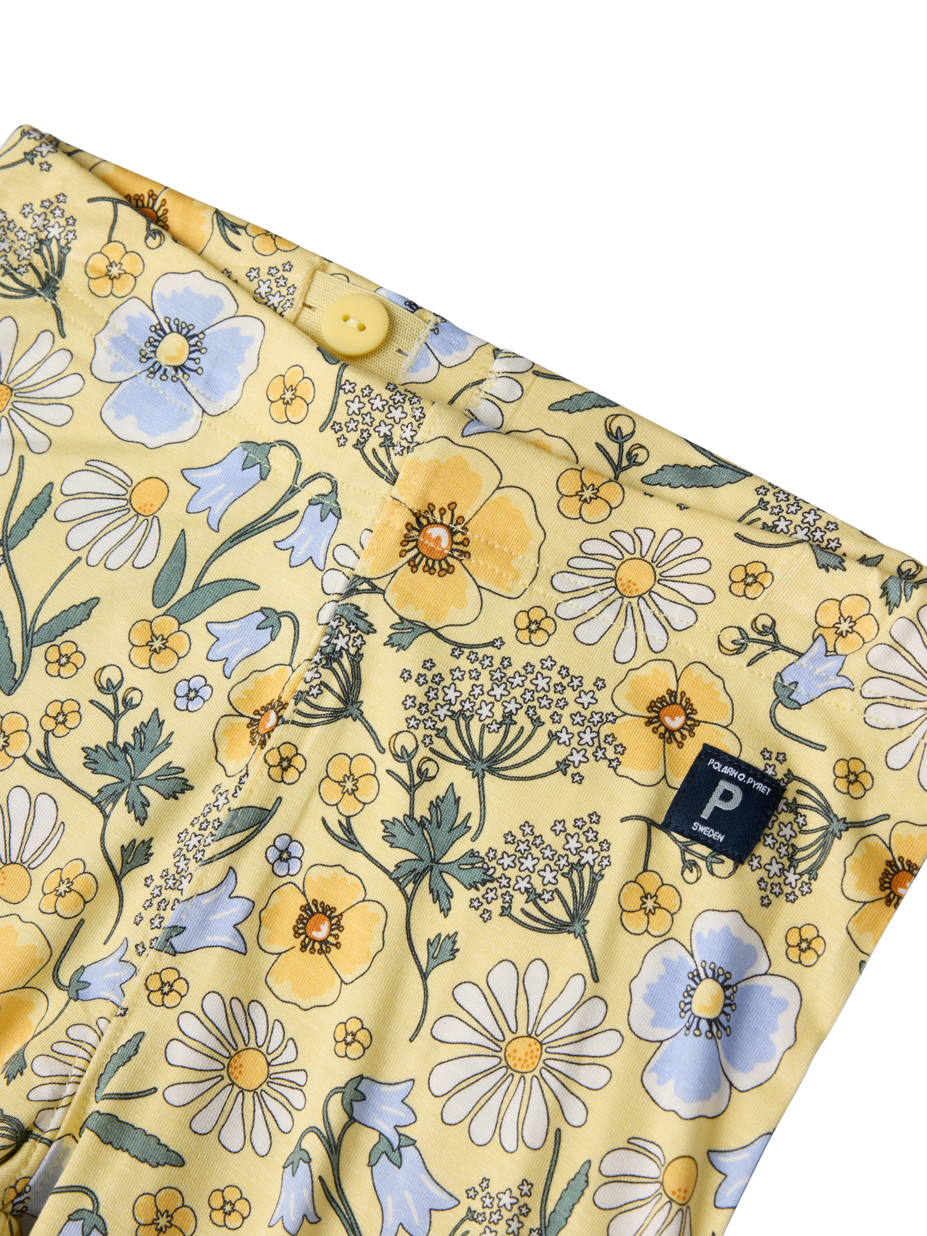 Product image 2 of 11, which shows Polarn O. Pyret Kids' Floral Cycle Shorts, Yellow, 12-18 months