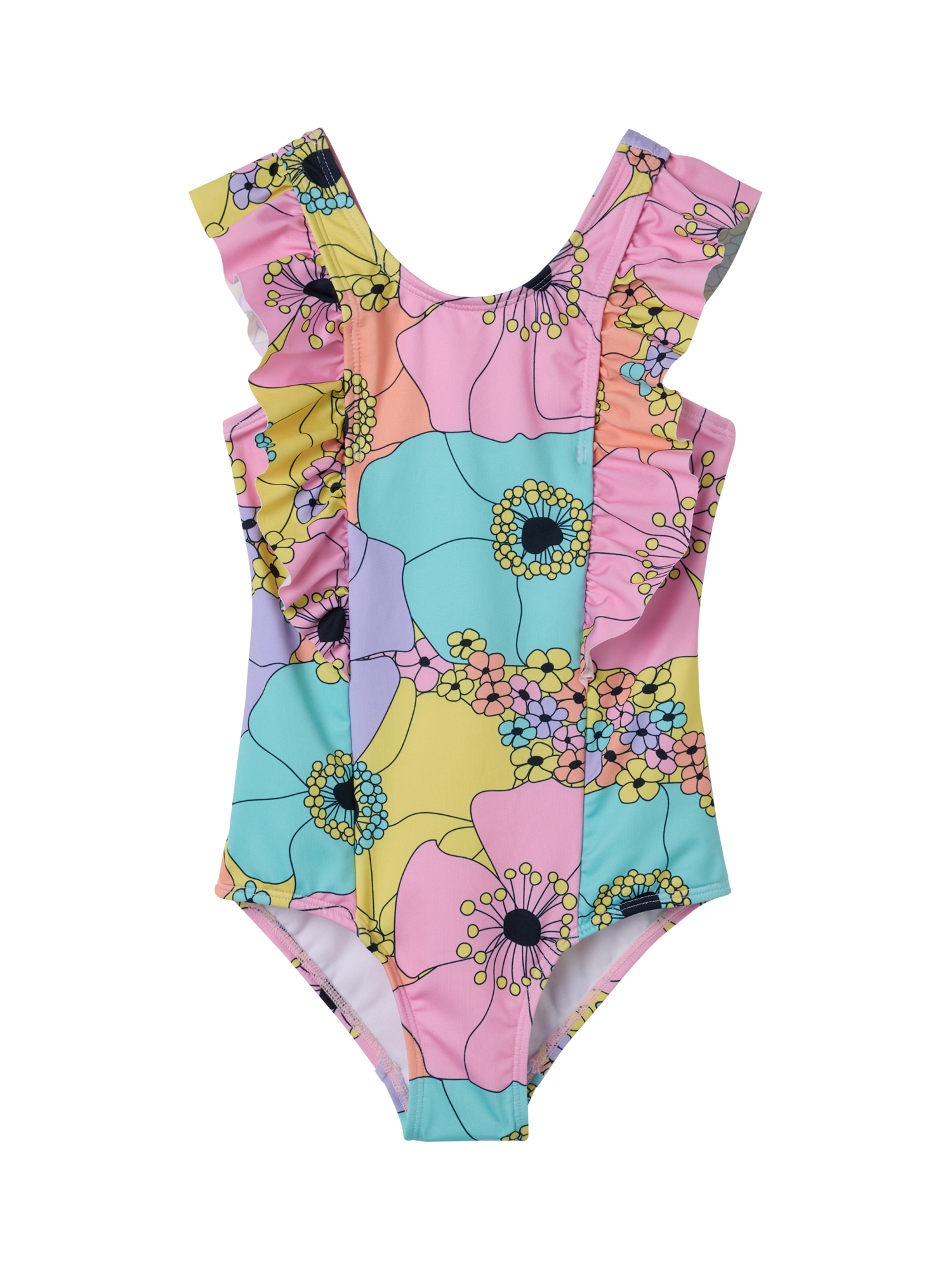 Polarn O. Pyret Kids' Floral Frill Swimsuit, Pink