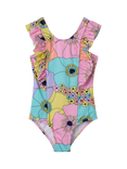 Polarn O. Pyret Kids' Floral Frill Swimsuit, Pink