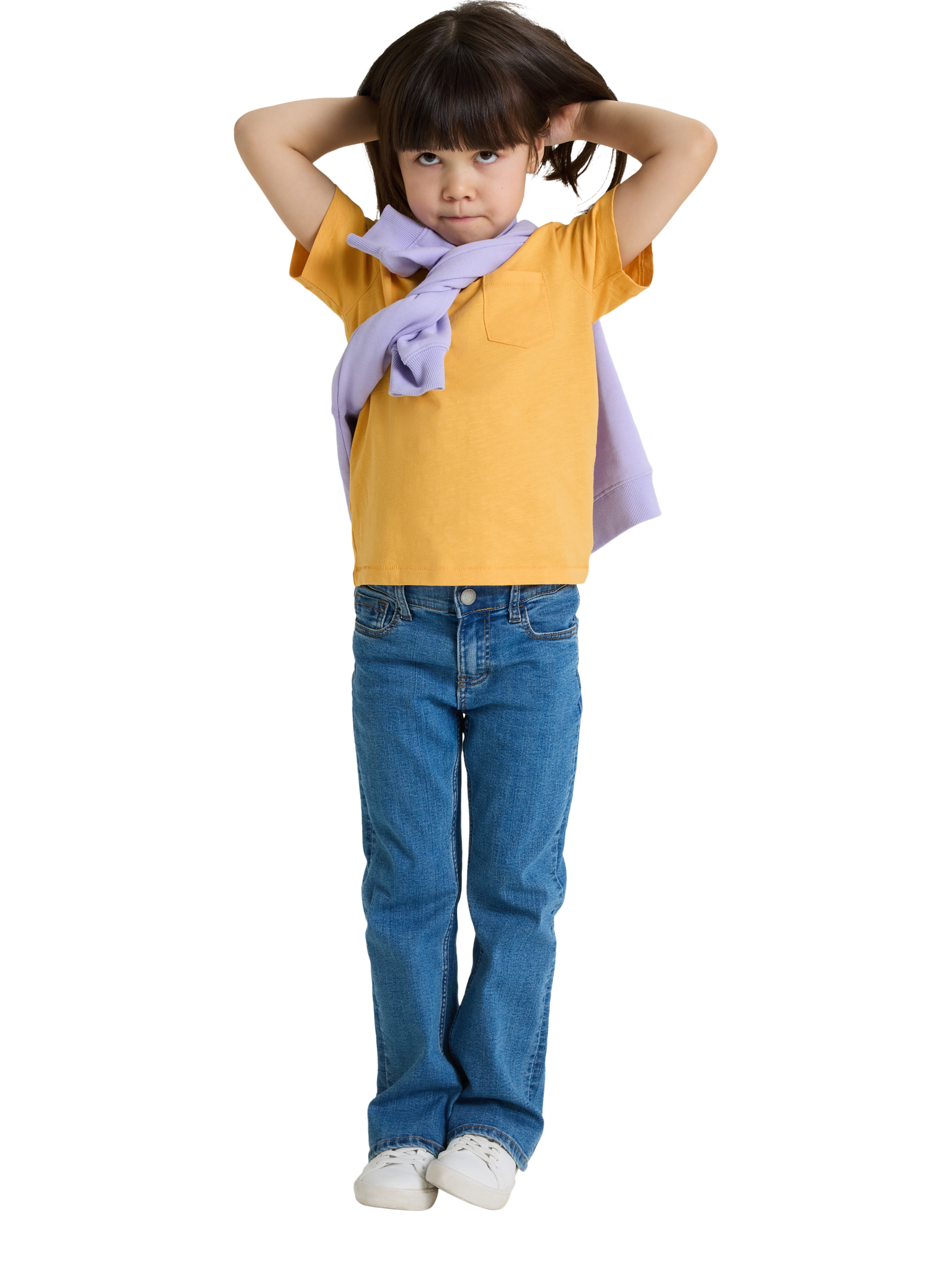 Product image 1 of 3, which shows Polarn O. Pyret Kids' Bootleg Jeans, Blue, 12-18 months