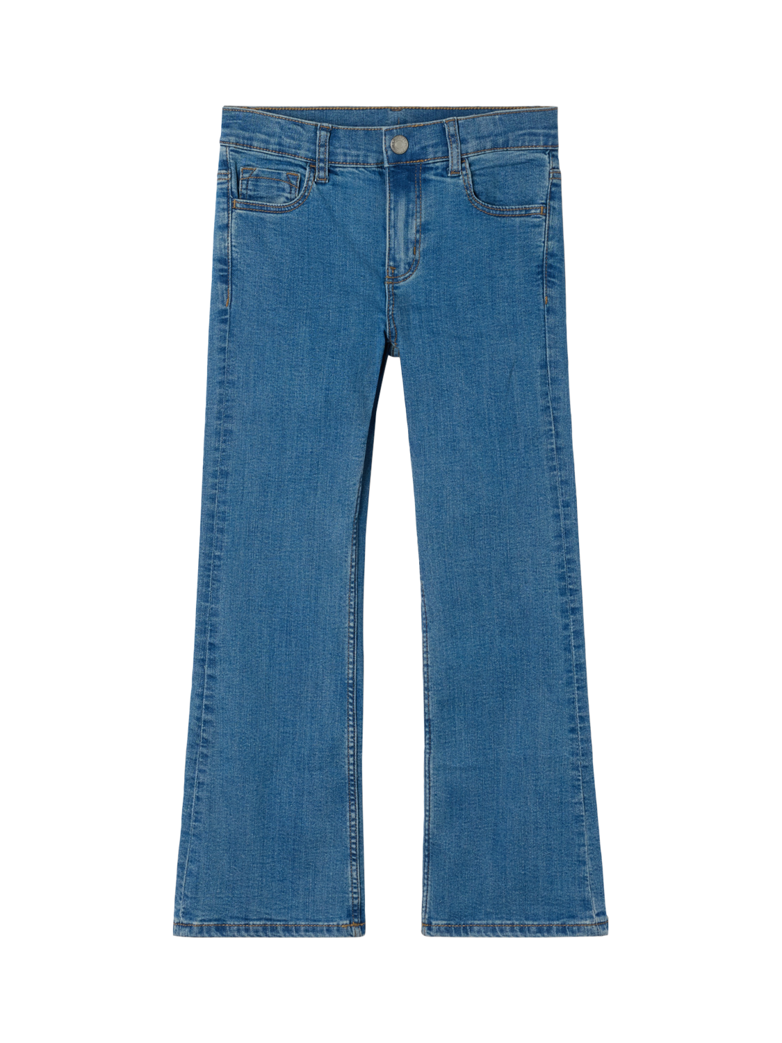 Product image 2 of 3, which shows Polarn O. Pyret Kids' Bootleg Jeans, Blue, 12-18 months