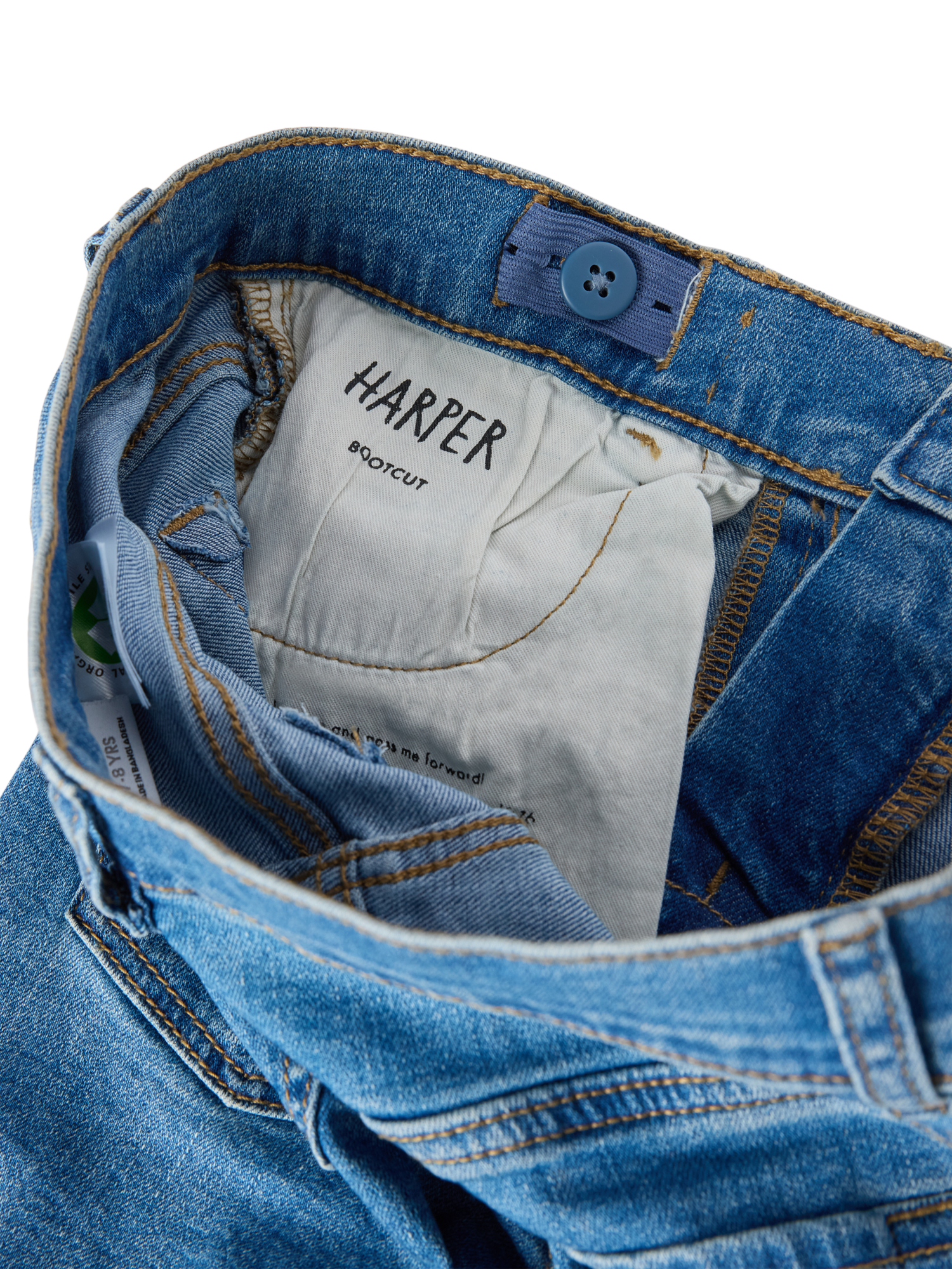 Product image 3 of 3, which shows Polarn O. Pyret Kids' Bootleg Jeans, Blue, 12-18 months