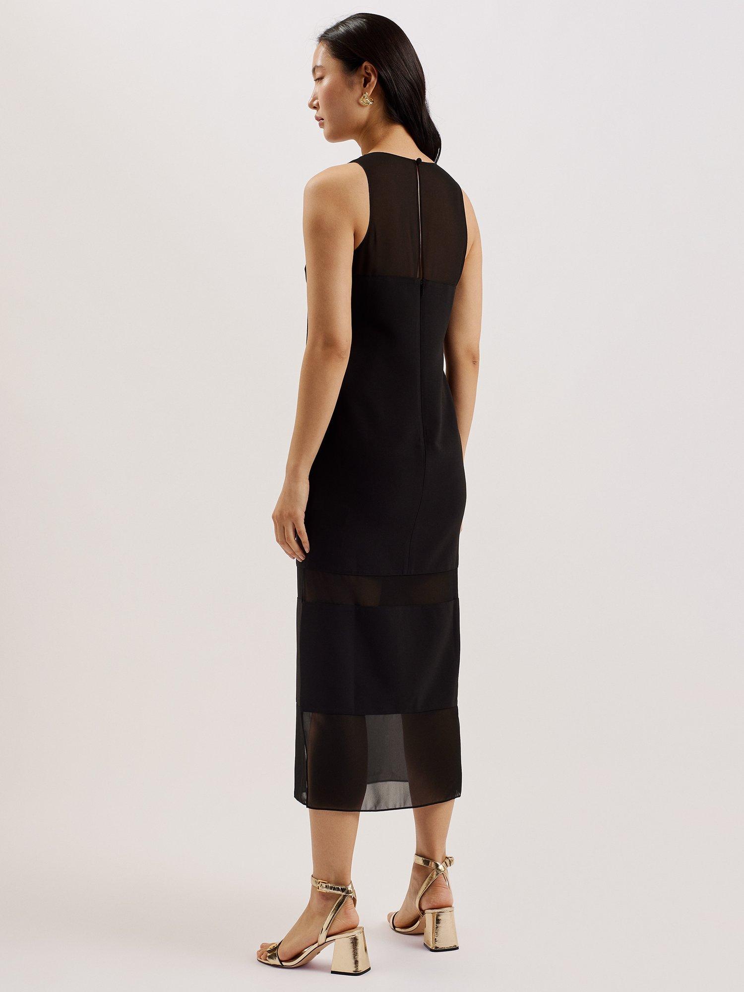 Product image 2 of 8, which shows Ted Baker Mephora Panel Detail Sleeveless Midi Dress, Black, 8