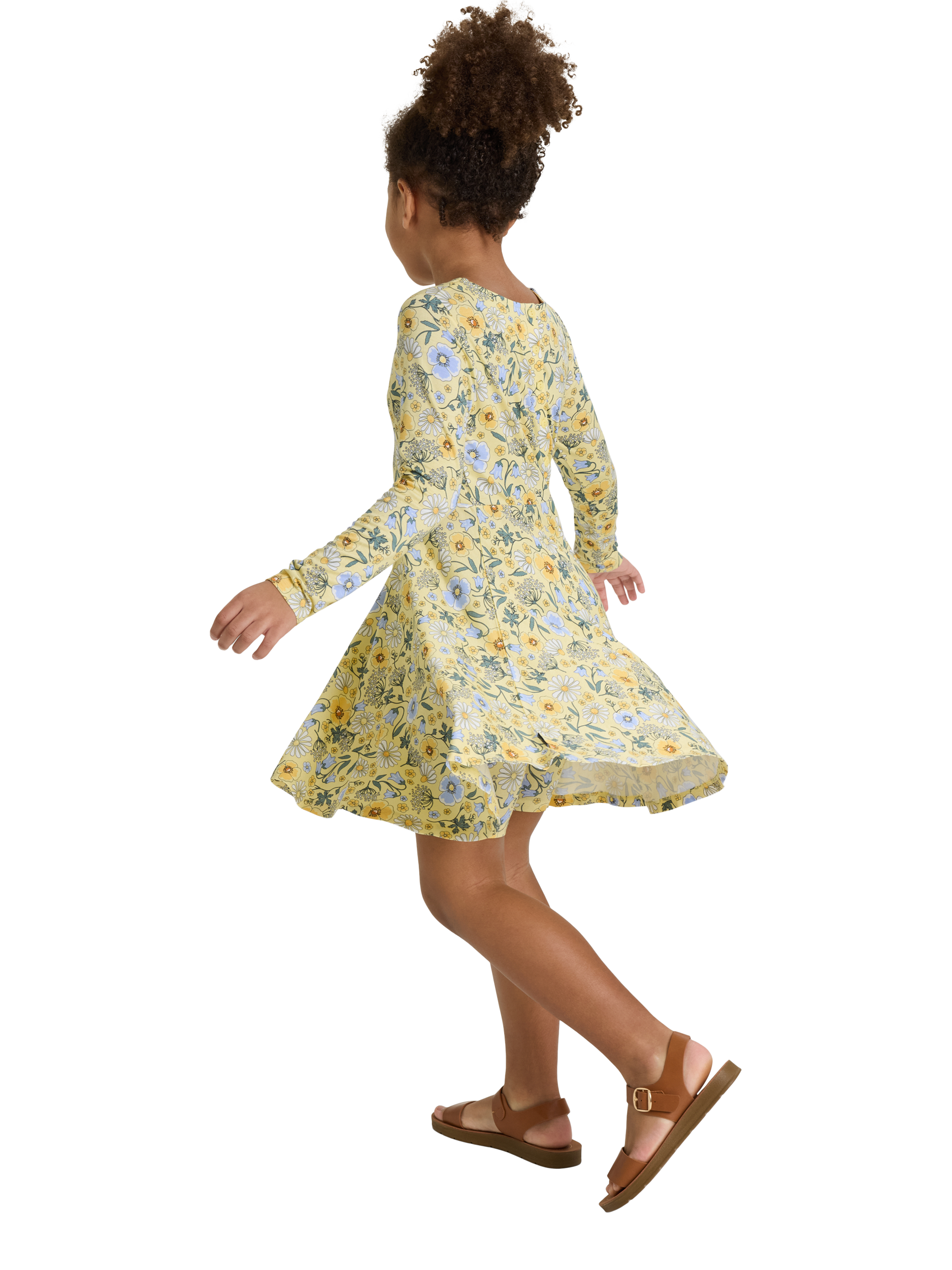 Product image 1 of 5, which shows Polarn O. Pyret Kids' Floral Dress, Yellow, 12-18 months