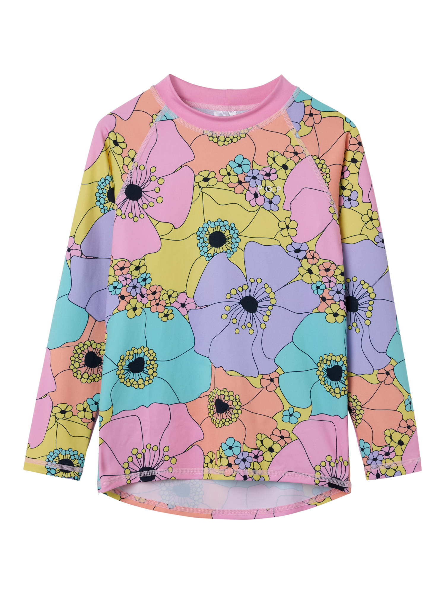 Product image 1 of 3, which shows Polarn O. Pyret Kids' Flower Swim Rash Top, Pink, 6-12 months