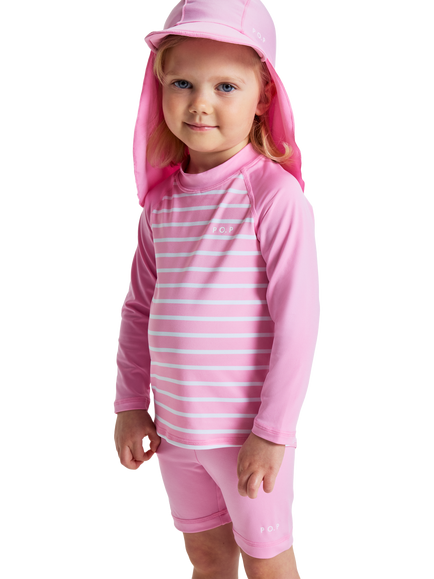 Polarn O. Pyret Kids' UPF 50 Stripe Long Sleeve Swim Top, Pink, Pink