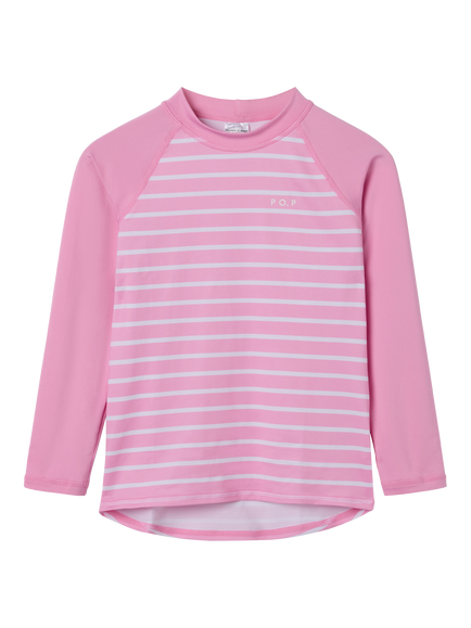Polarn O. Pyret Kids' UPF 50 Stripe Long Sleeve Swim Top, Pink - view 2, Pink