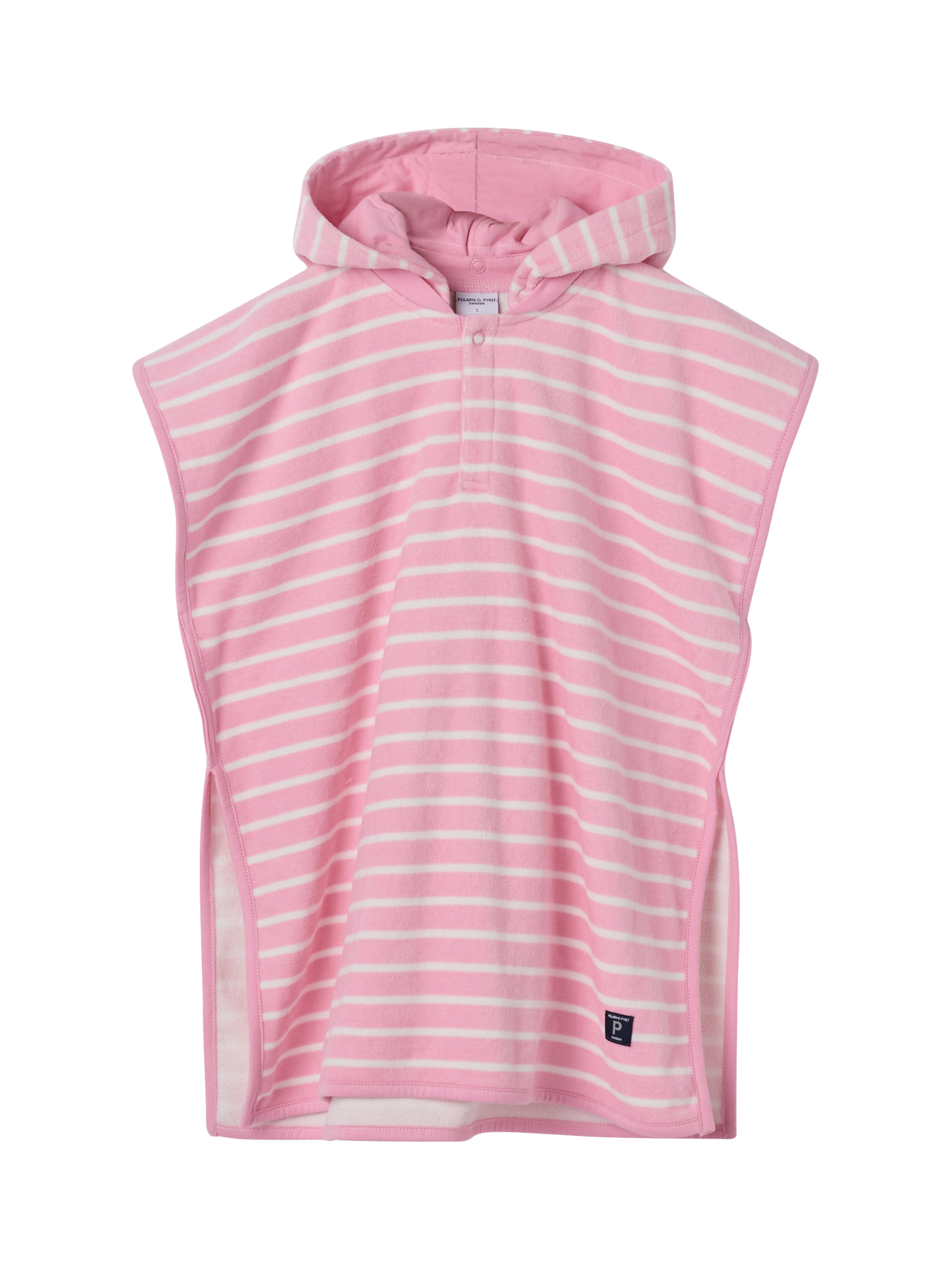 Product image 3 of 5, which shows Polarn O. Pyret Kids' Organic Cotton Stripe Poncho Towel, Pink, S