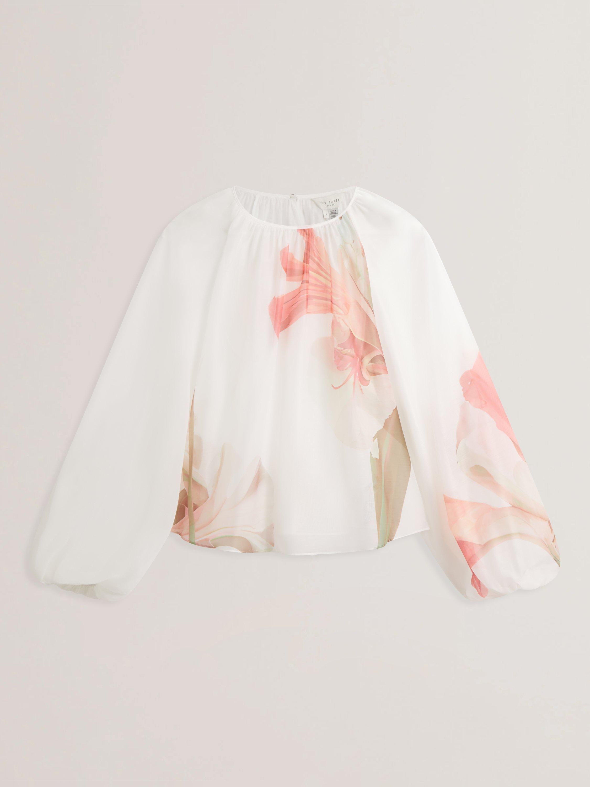 Product image 5 of 6, which shows Ted Baker Eriana Floral Sheer Organza Puff Sleeve Blouse, White/Red, 6