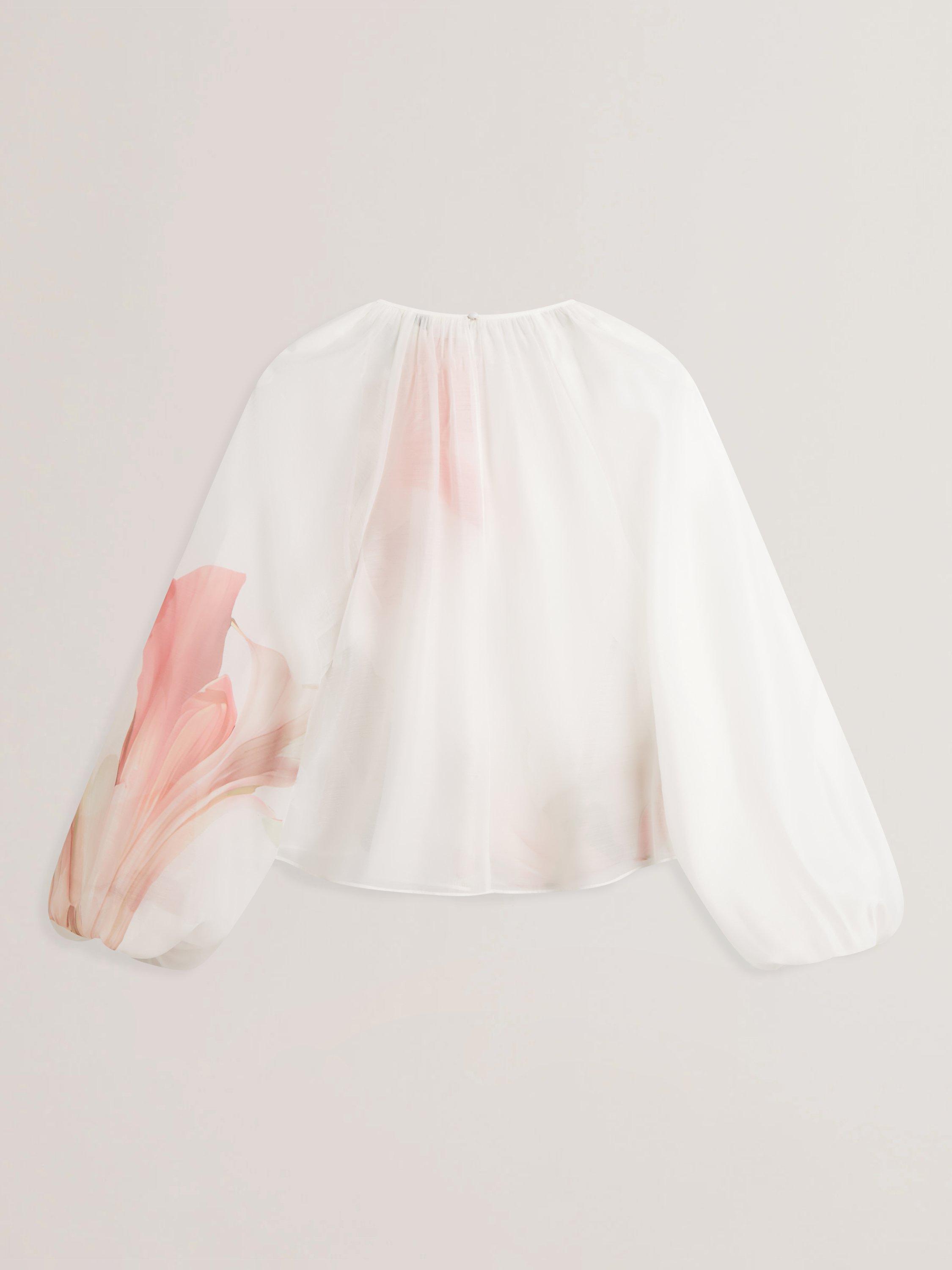 Product image 6 of 6, which shows Ted Baker Eriana Floral Sheer Organza Puff Sleeve Blouse, White/Red, 6