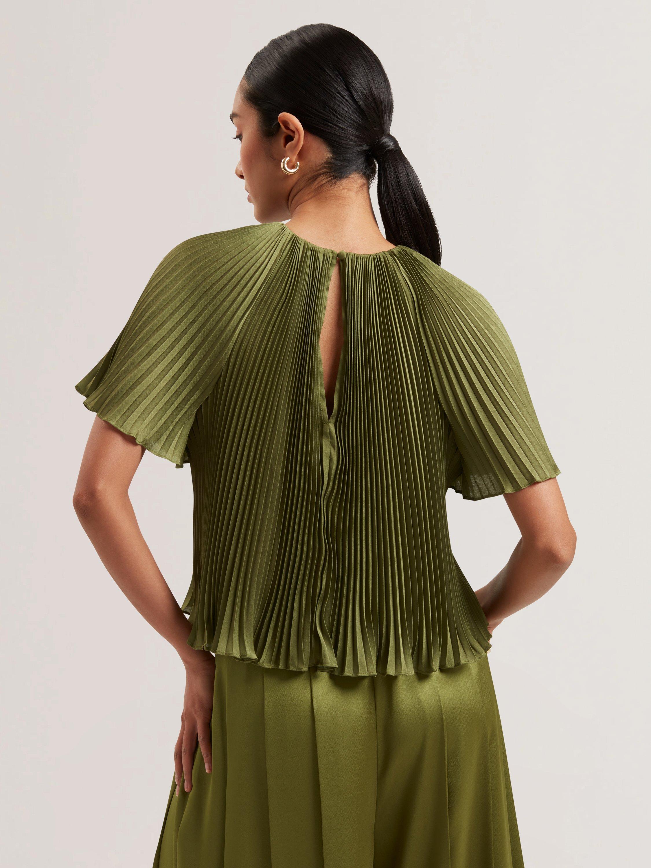 Product image 2 of 6, which shows Ted Baker Lionaa Floral Pleated Short Sleeve Blouse, Green/Multi, 8