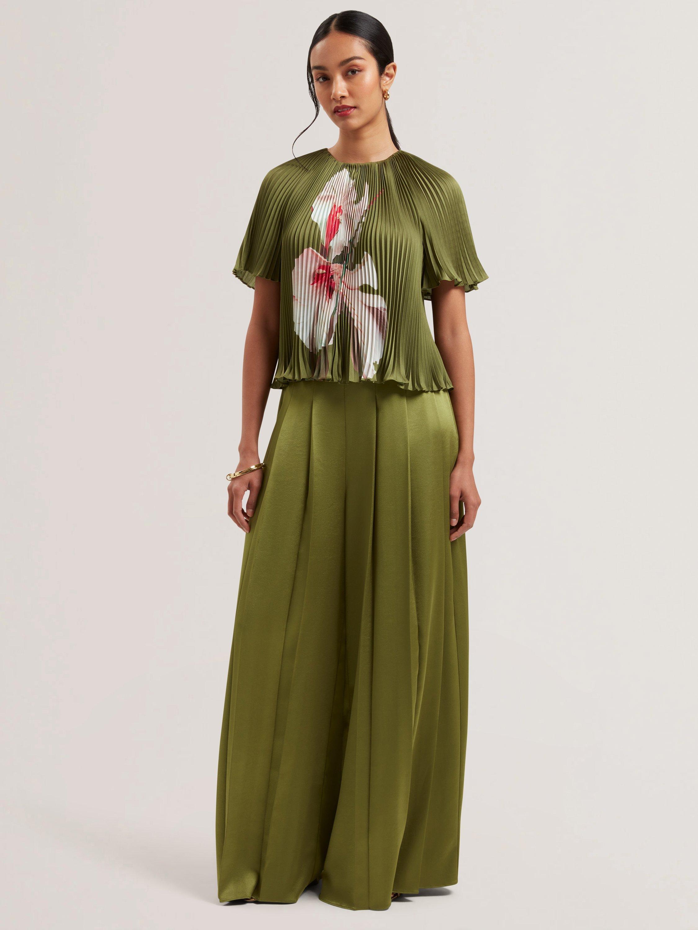 Product image 3 of 6, which shows Ted Baker Lionaa Floral Pleated Short Sleeve Blouse, Green/Multi, 8