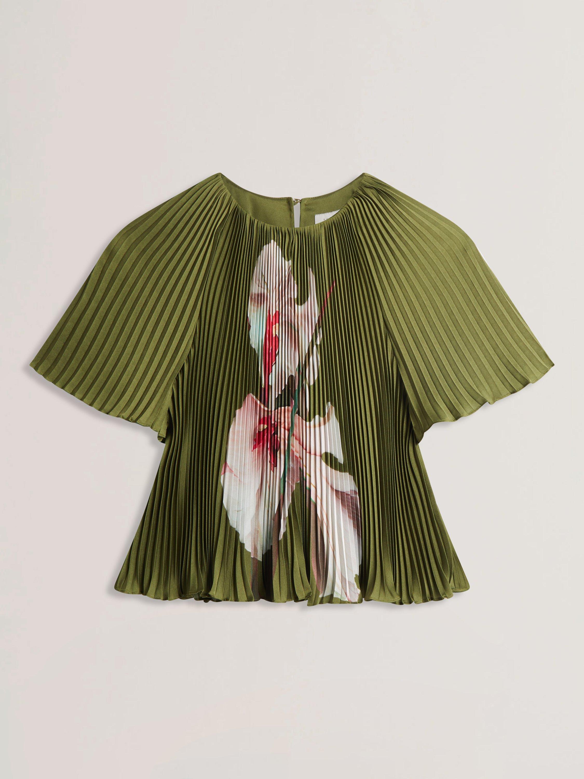 Product image 5 of 6, which shows Ted Baker Lionaa Floral Pleated Short Sleeve Blouse, Green/Multi, 8