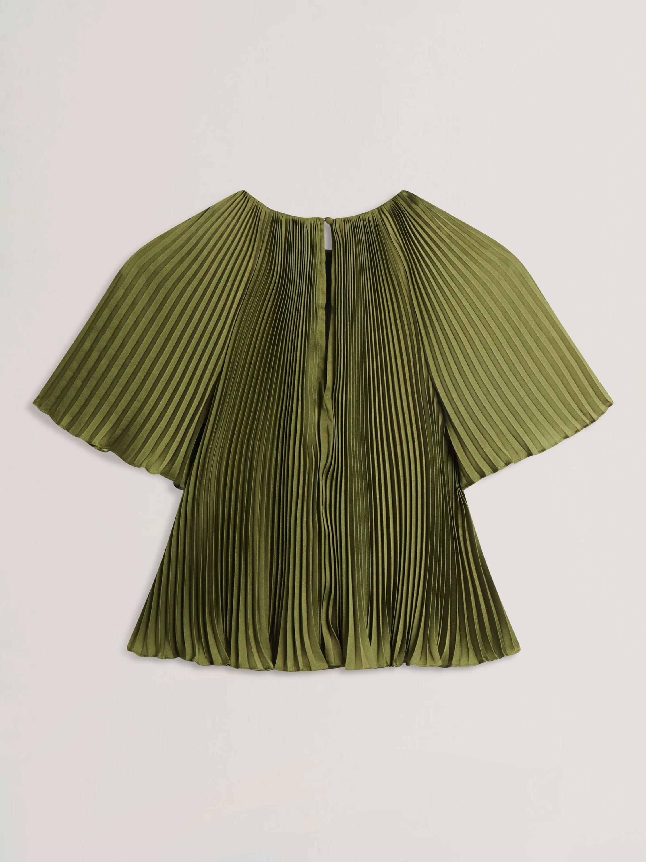 Product image 6 of 6, which shows Ted Baker Lionaa Floral Pleated Short Sleeve Blouse, Green/Multi, 8