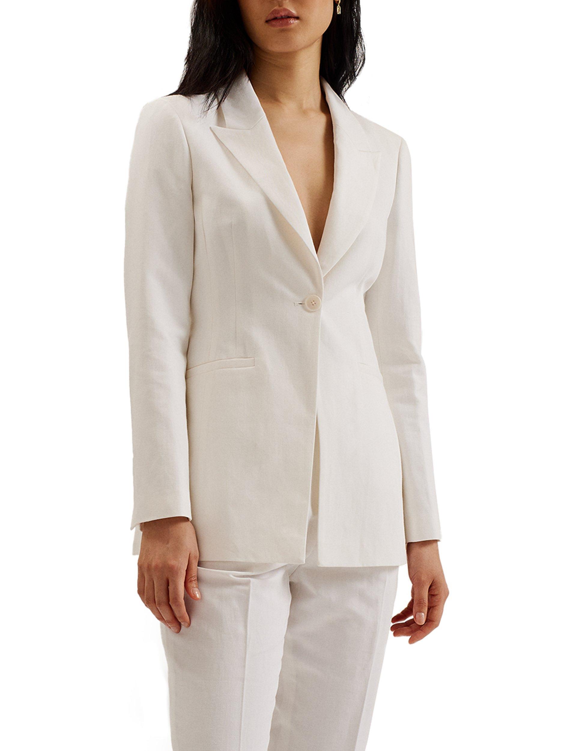 Product image 1 of 6, which shows Ted Baker Musub Linen Blend Tailored Jacket, White, 8