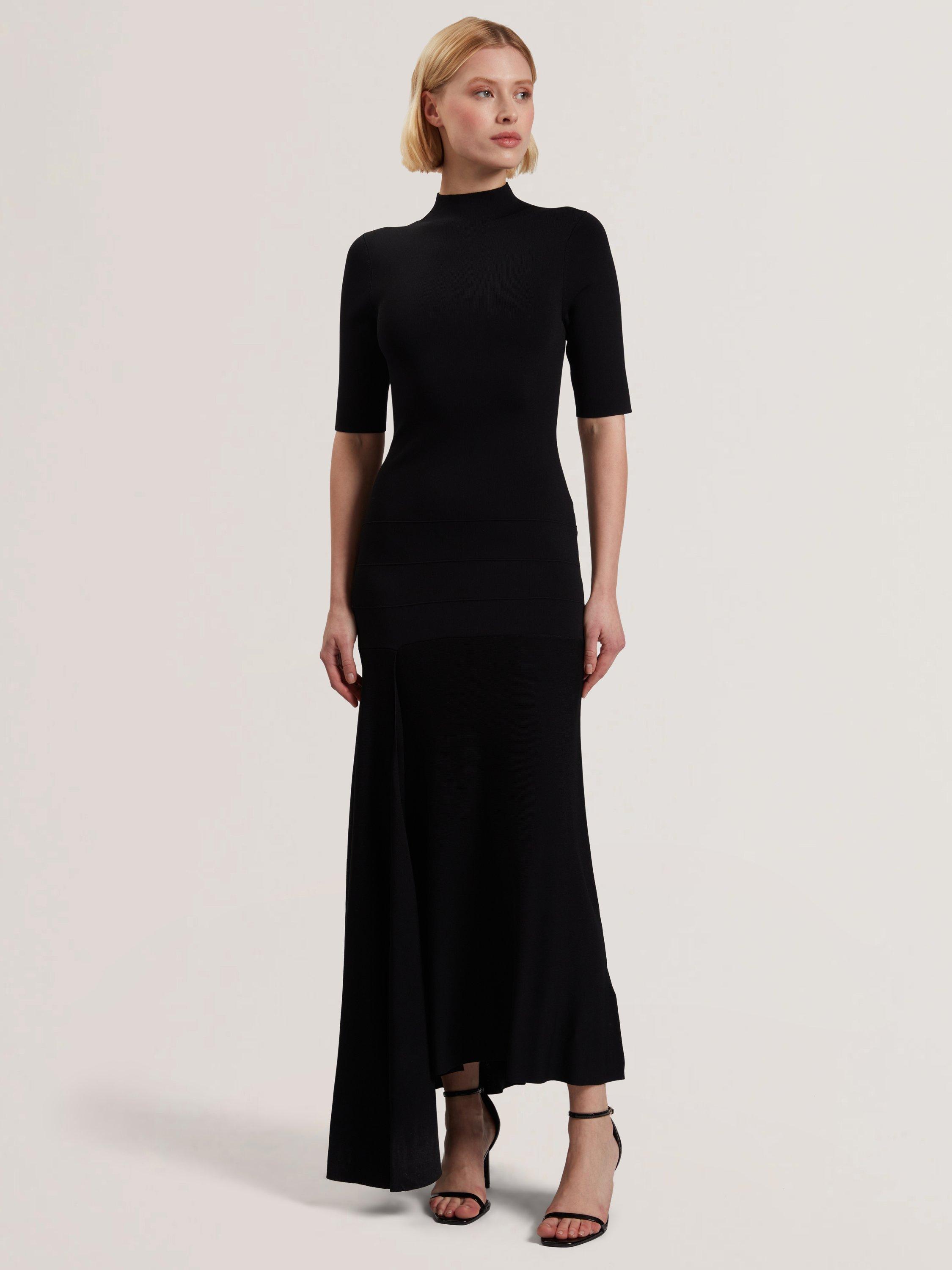 Product image 1 of 5, which shows Ted Baker Asymmetric Hem Knitted Midi Dress, Black, 6