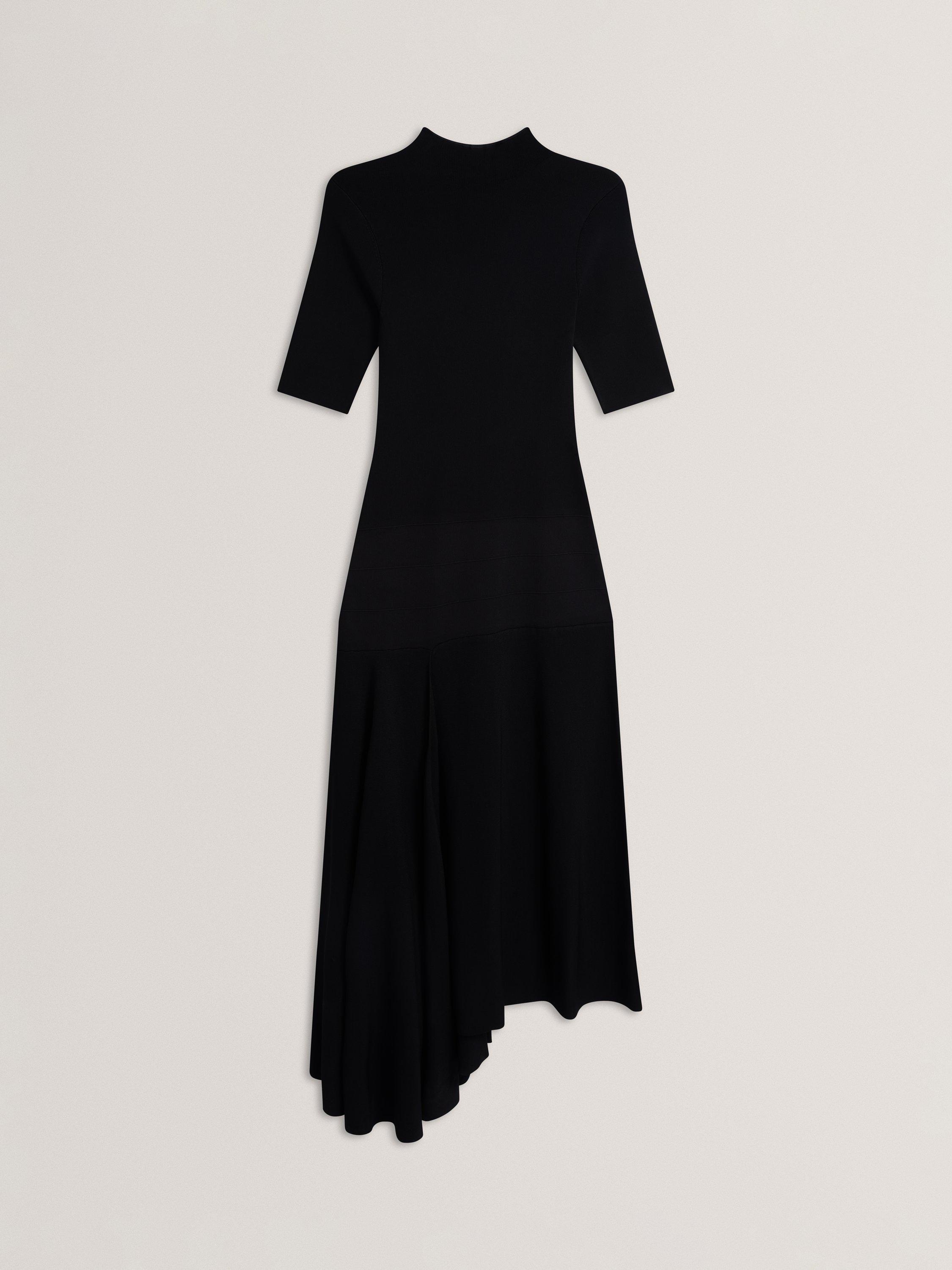 Product image 5 of 5, which shows Ted Baker Asymmetric Hem Knitted Midi Dress, Black, 6